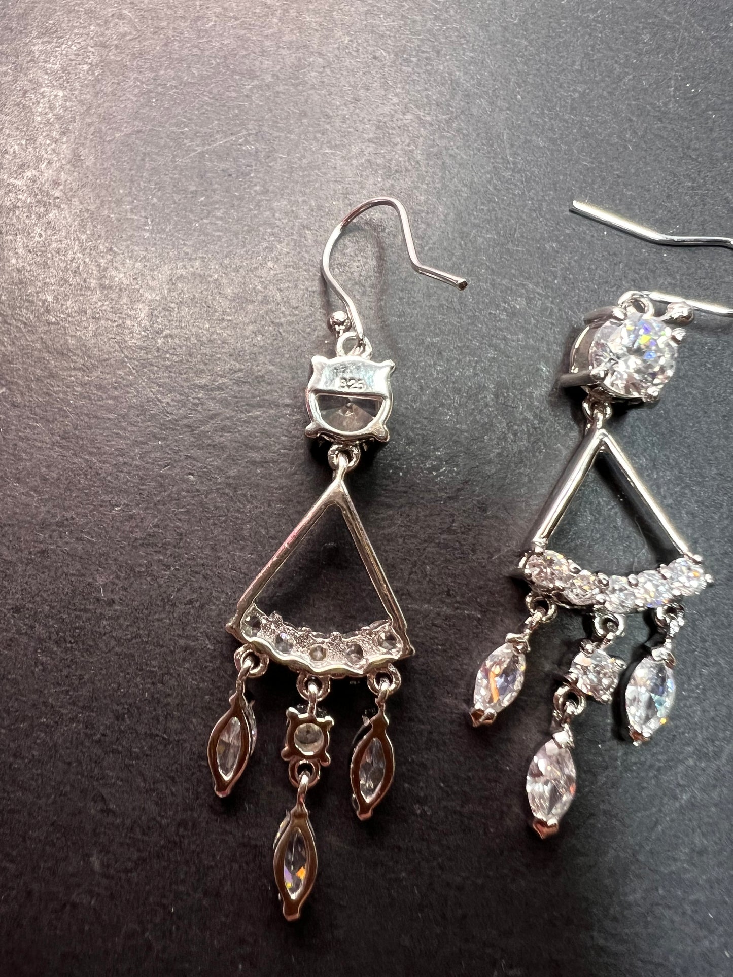 CZ chandelier earrings in platinum over rhodium