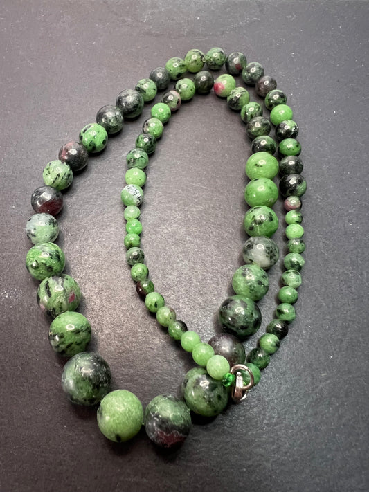 Ruby in zoisite graduated necklace with sterling silver clasp