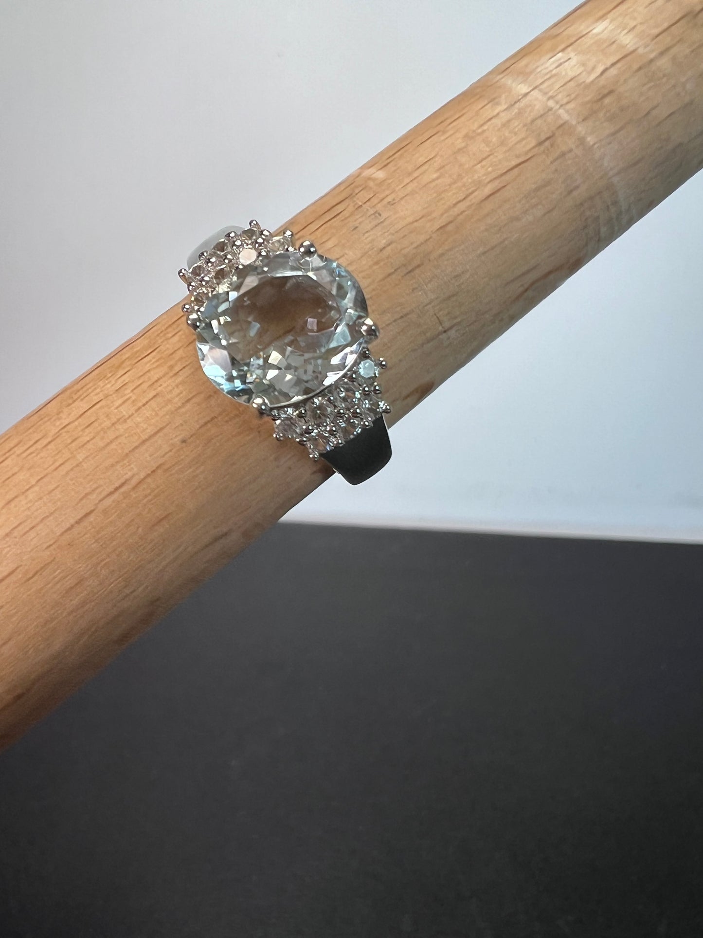 2.85ct Oval Altai Aquamarine ™ With .90ctw Round White Zircon Sterling Silver Ring size 9