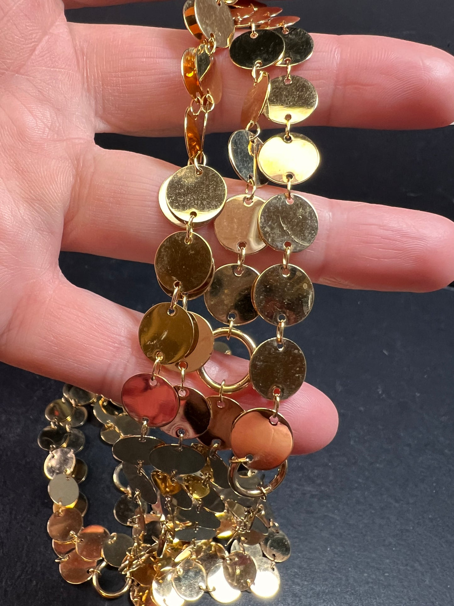 Italian 18K Gold Plated Disc Necklace 32 Inch Adjustable Layered Chain