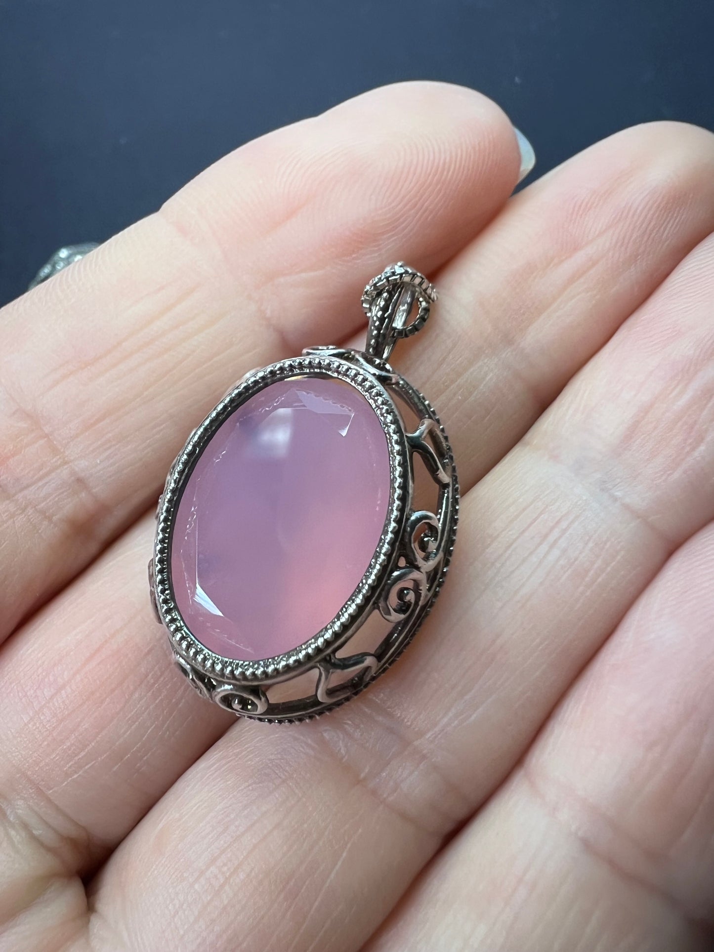 Pink chalcedony sterling silver pendant and 18 inch chain Becky