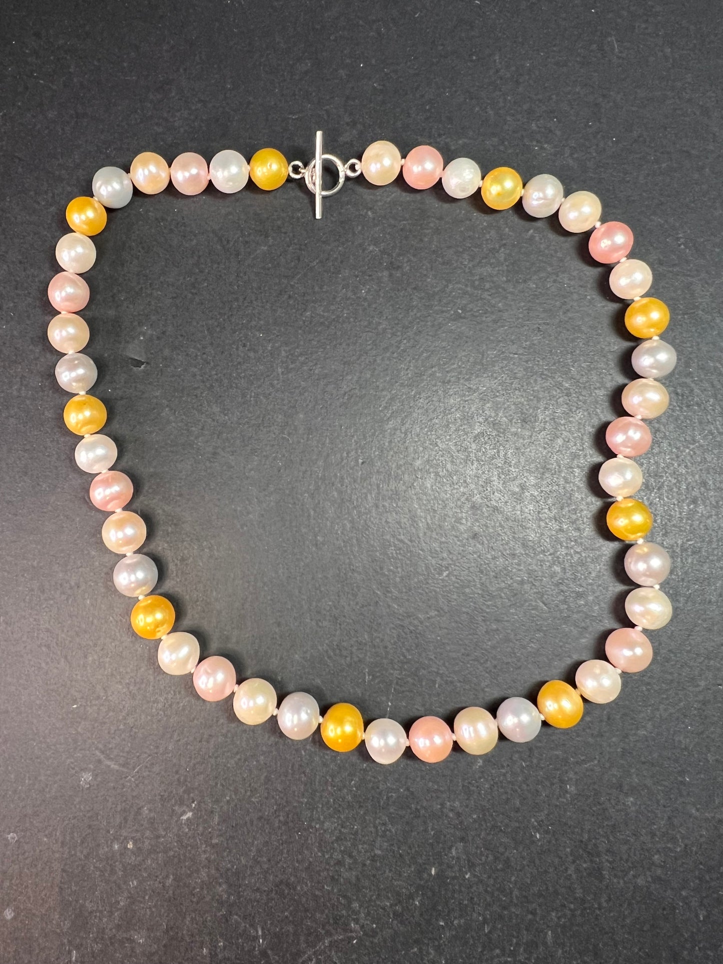Multicolor Cultured Pearl Necklace 18” 925 WW Sterling Toggle Clasp