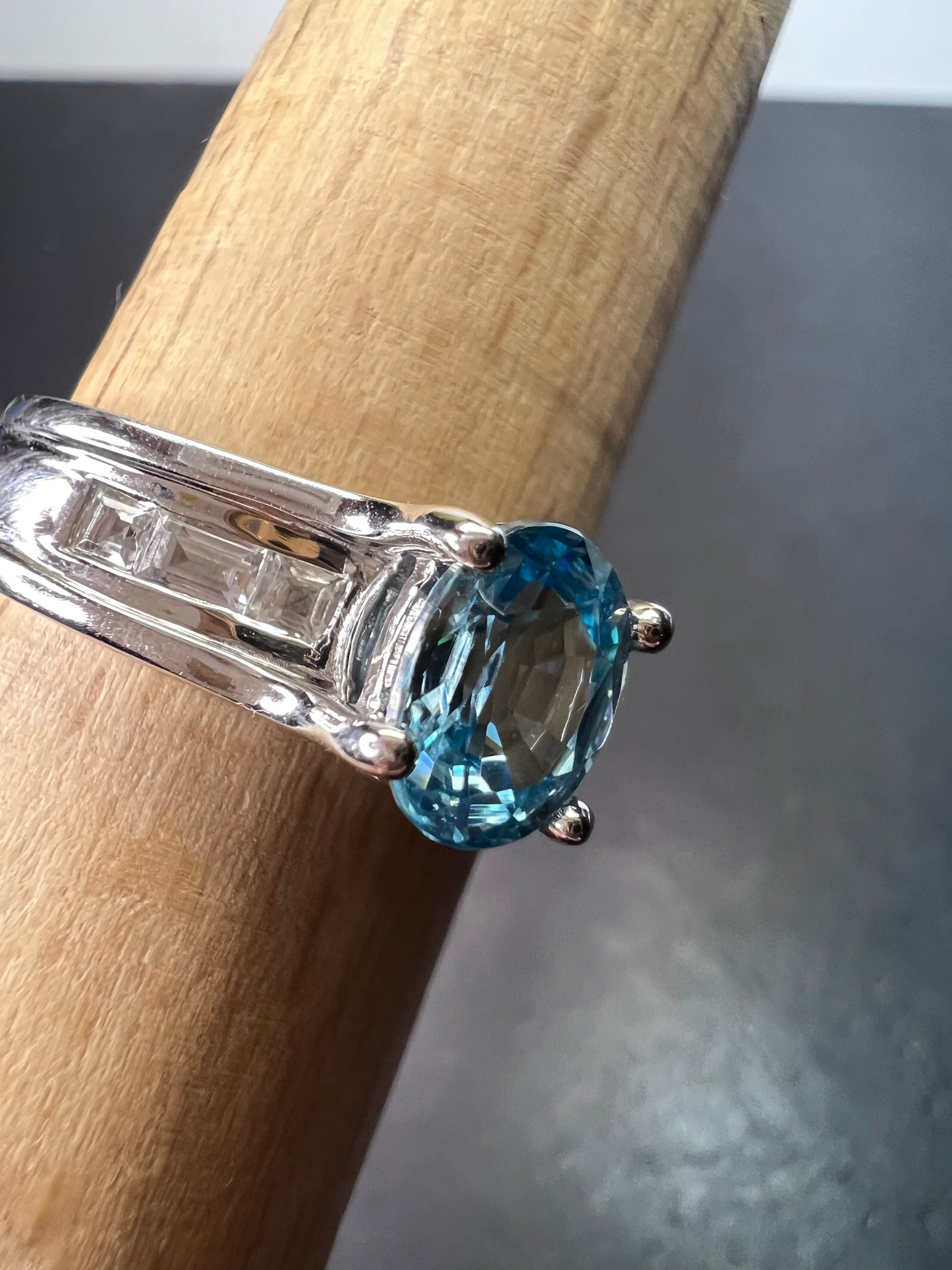 Blue & White Zircon Ring | Sterling Silver Ring size 10