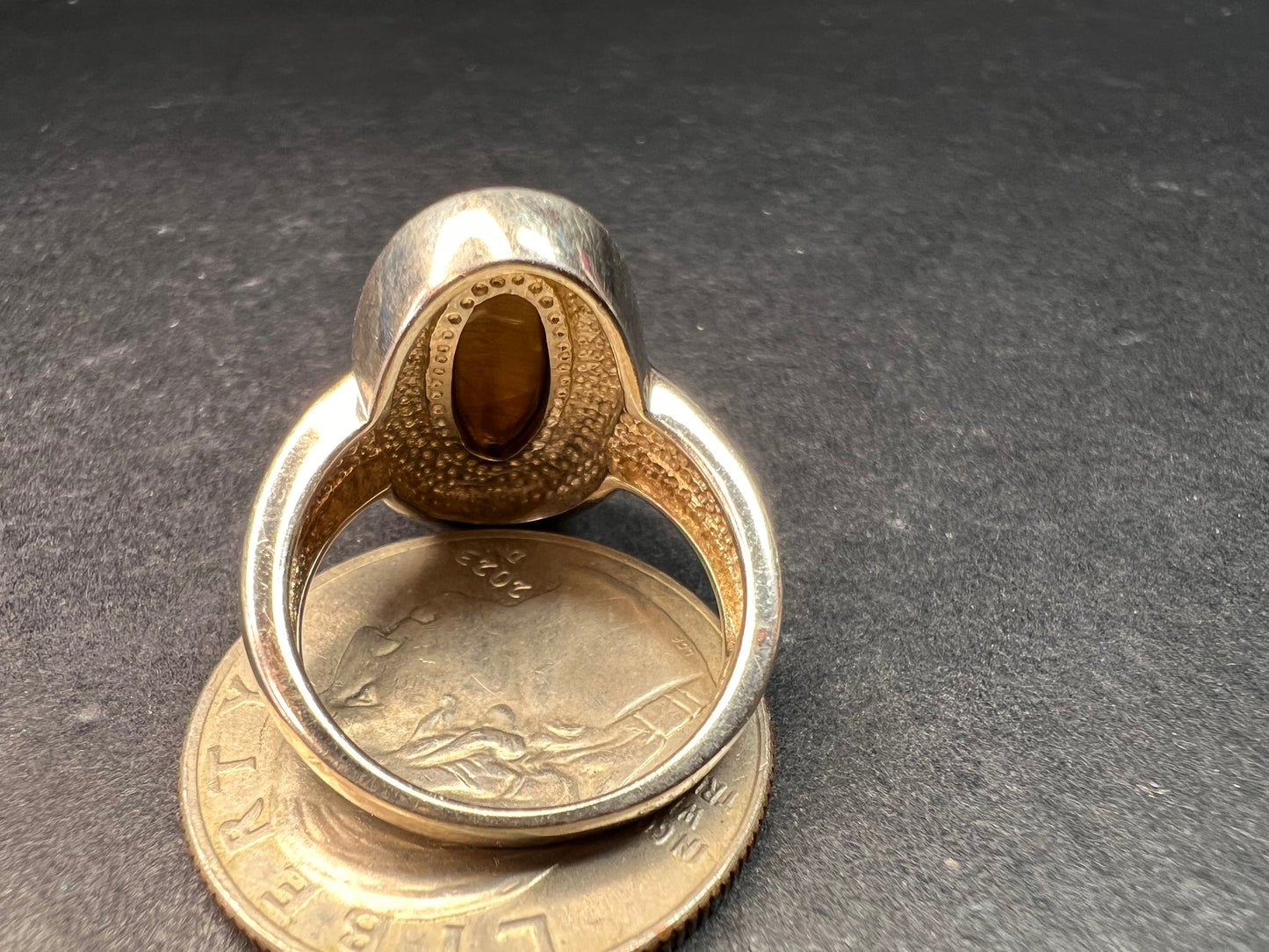 Whitney Kelly tigers eye and mother of pearl sterling silver ring size 7