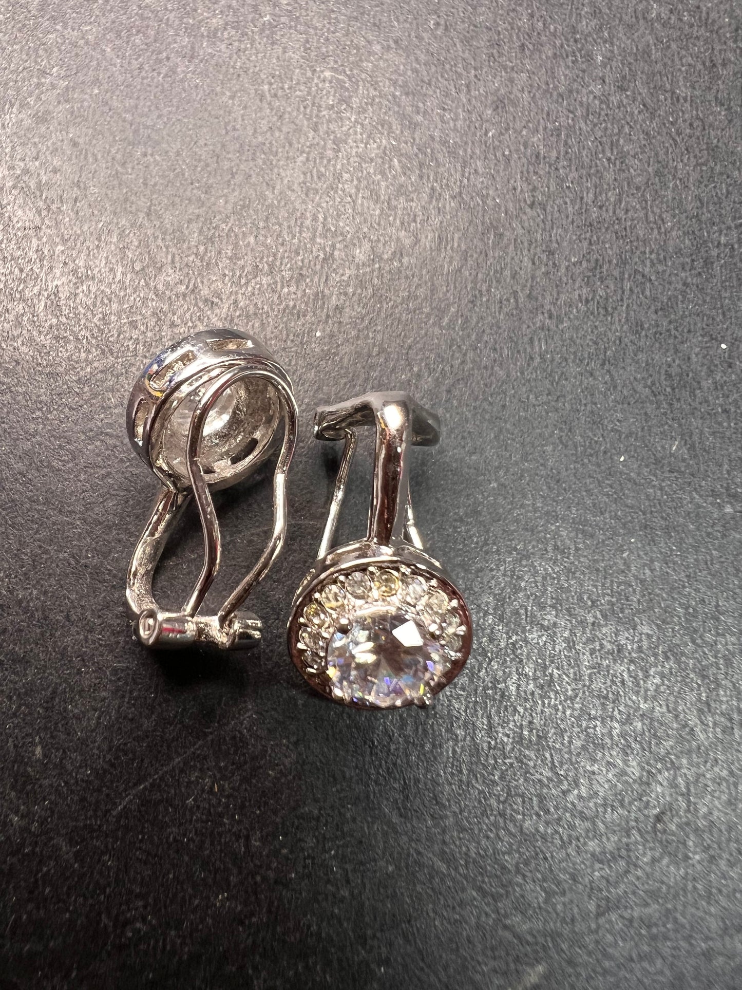 Silver Plated 6mm CZ Halo Omega Back Earrings Sparkly Round Studs