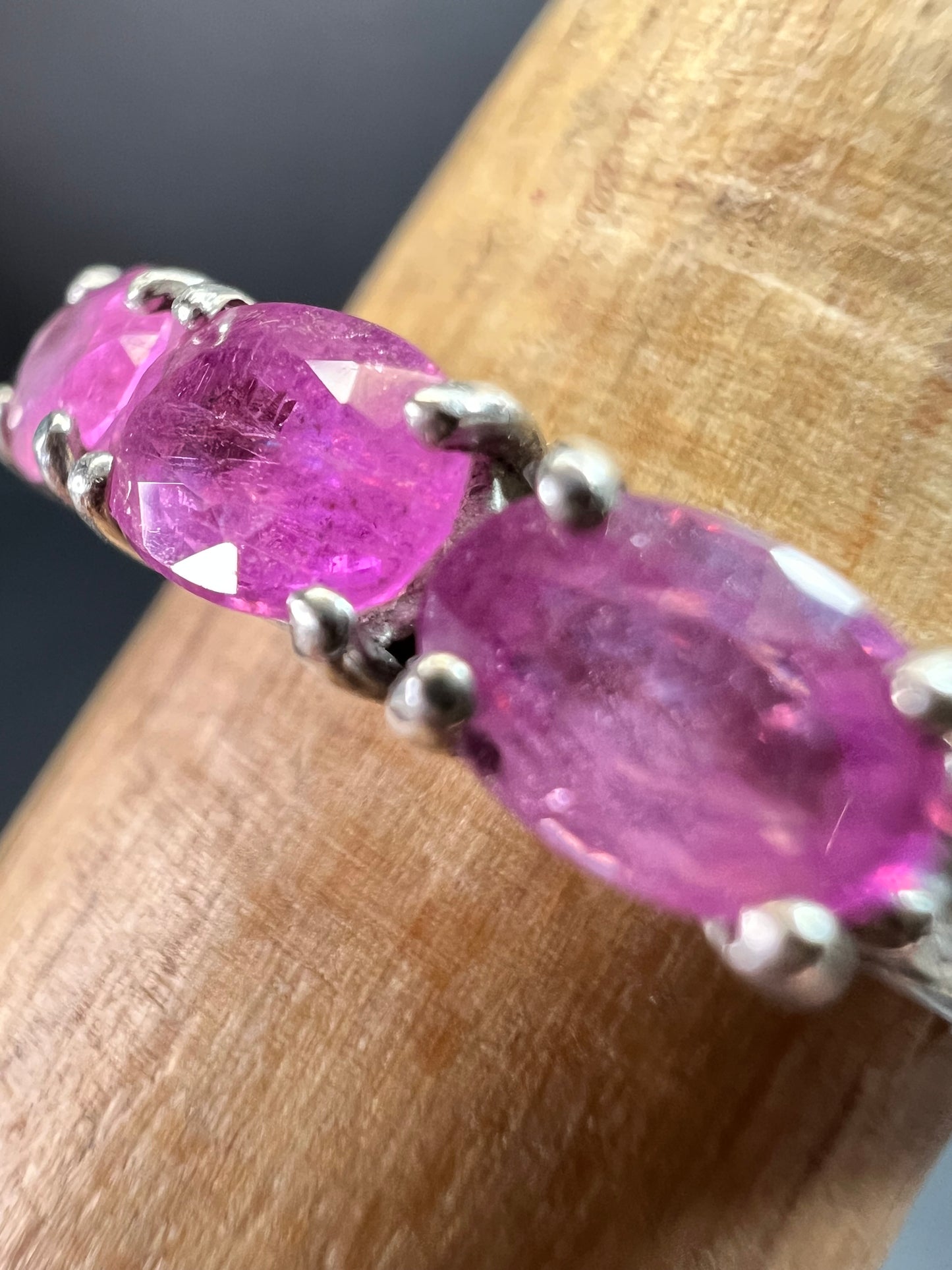 Pink Sapphire & White Zircon Sterling Silver Ring Size 9