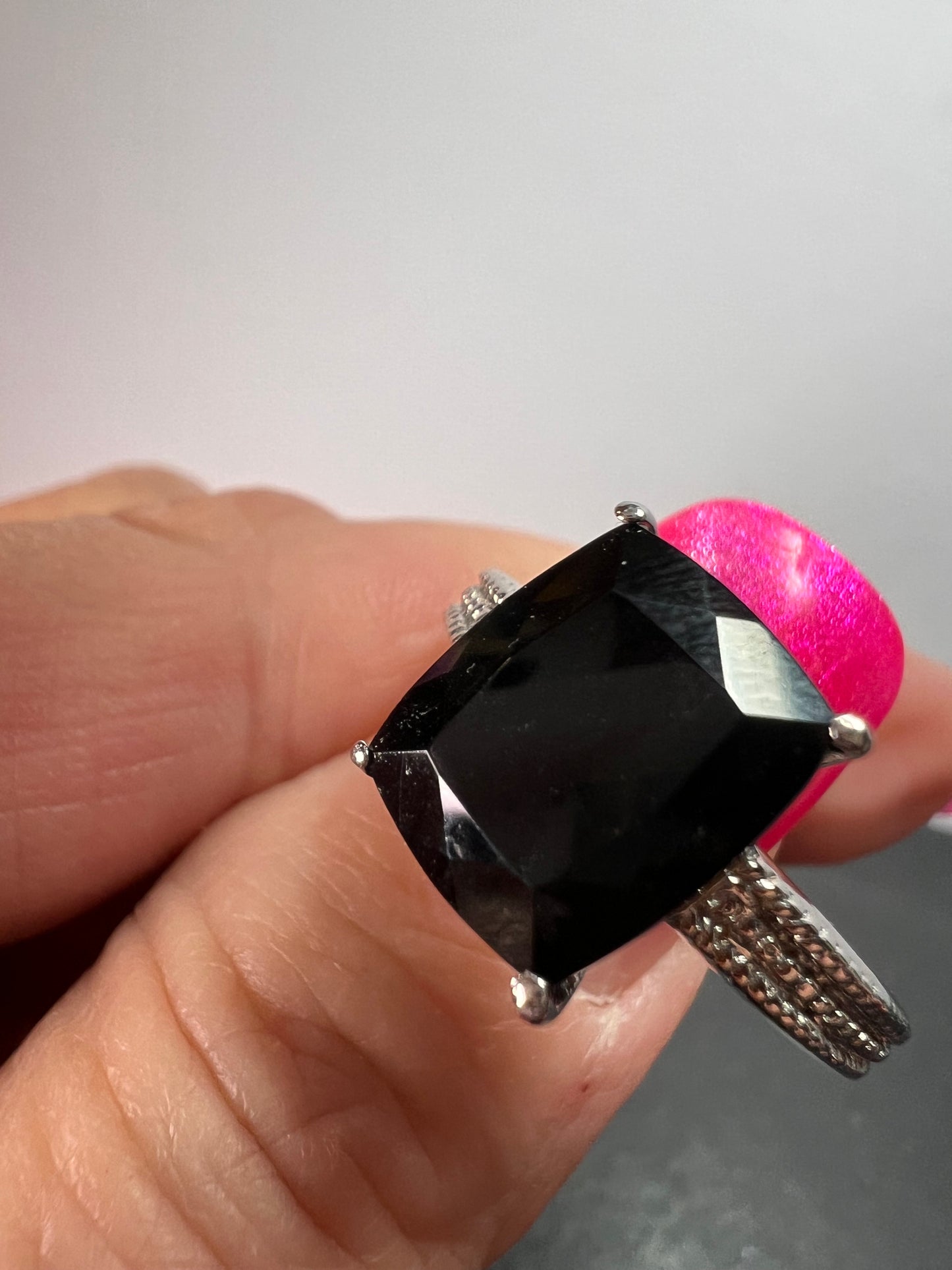 Black spinel in stainless steel ring size 9