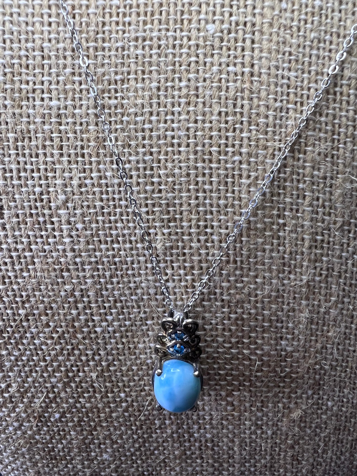 Larimar and neon blue apatite sterling silver pendant and 20 inch chain necklace