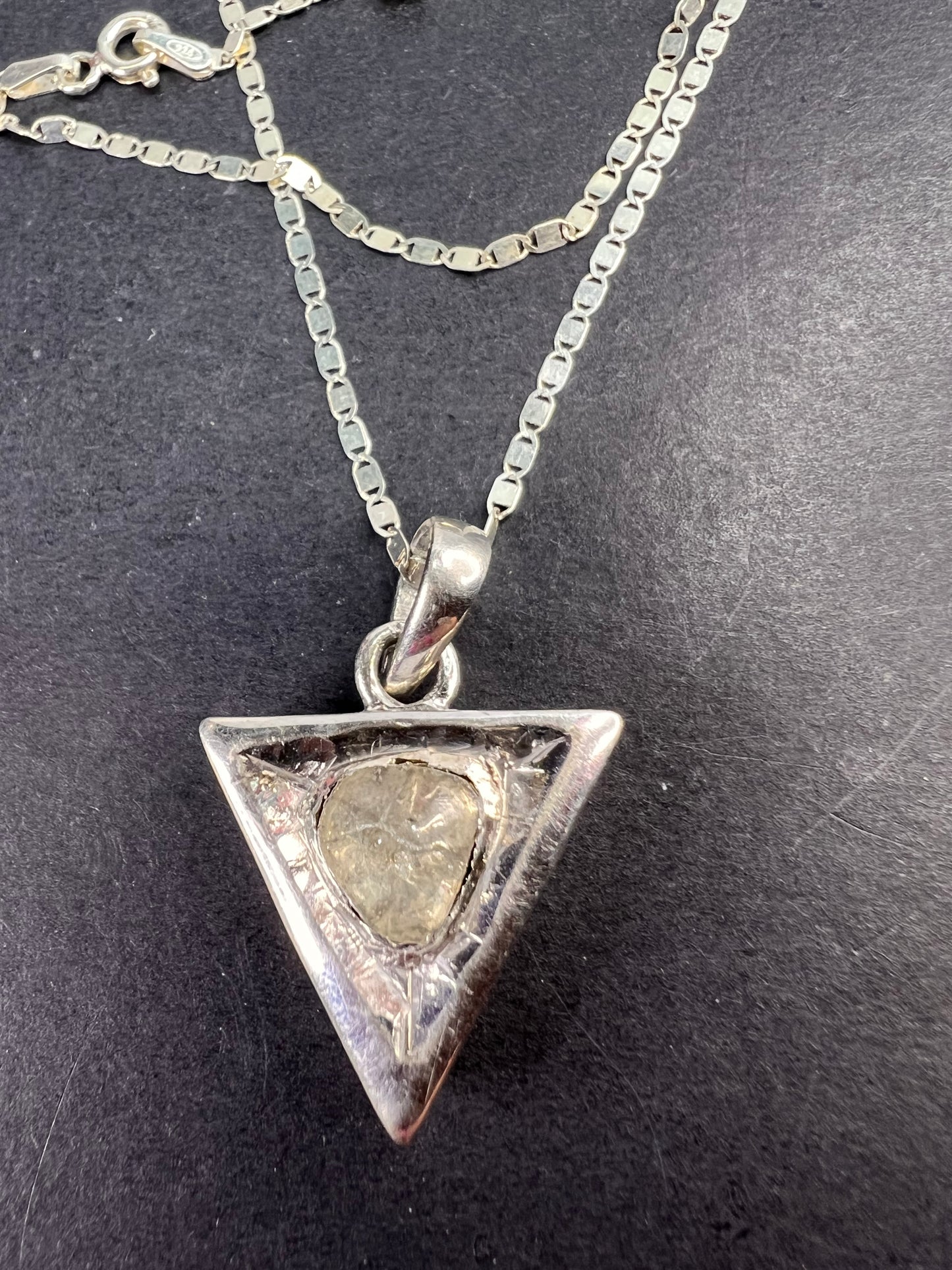 Downward triangle polki diamond pendant and chain necklace in platinum over sterling silver