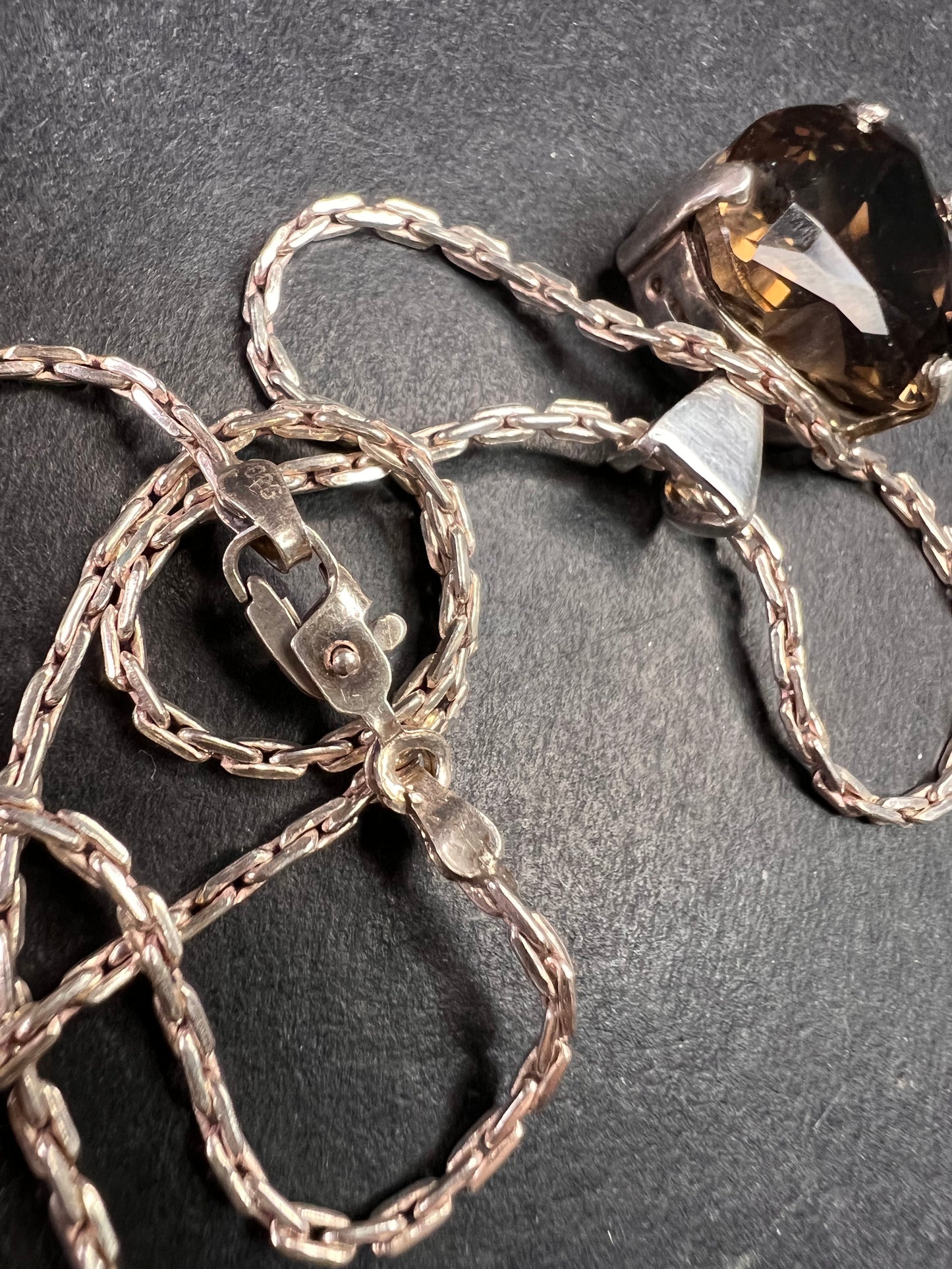Vintage Smoky Quartz Heart Pendant Necklace Sterling Silver 20”