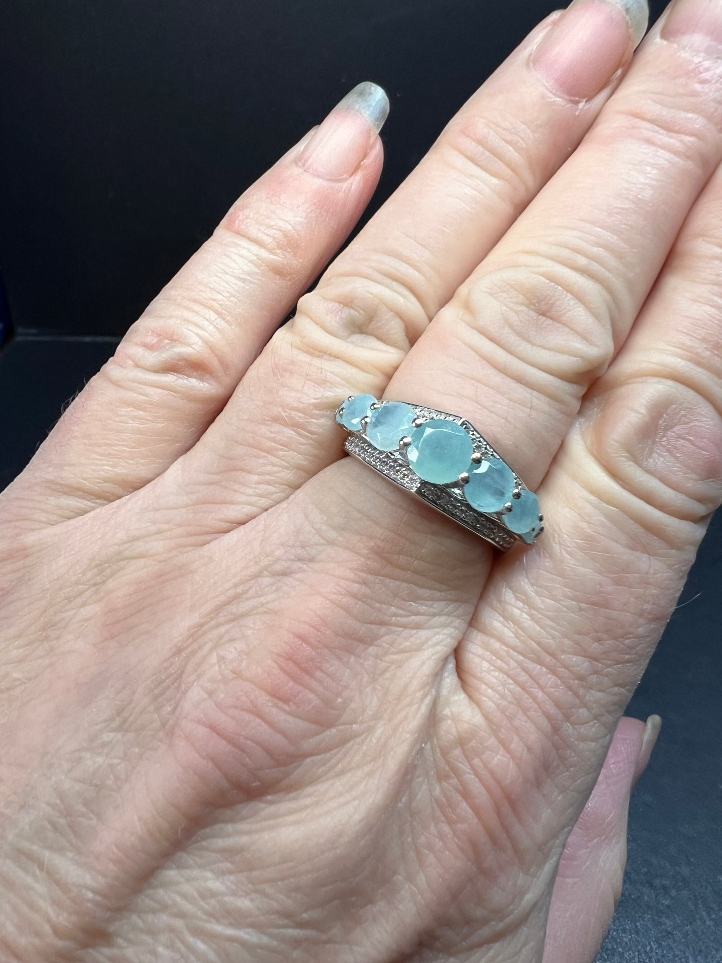 NEW Grandidierite and zircon sterling silver ring size 8