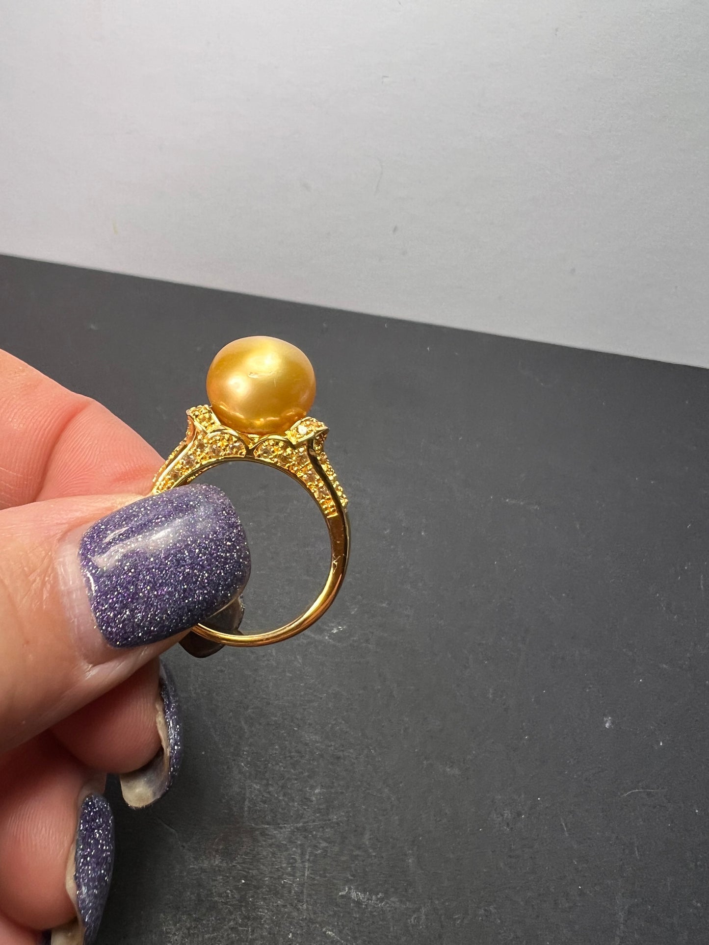 Golden Cultured South Sea Pearl and Citrine 18k Yellow Gold Over Sterling Silver Ring size 9