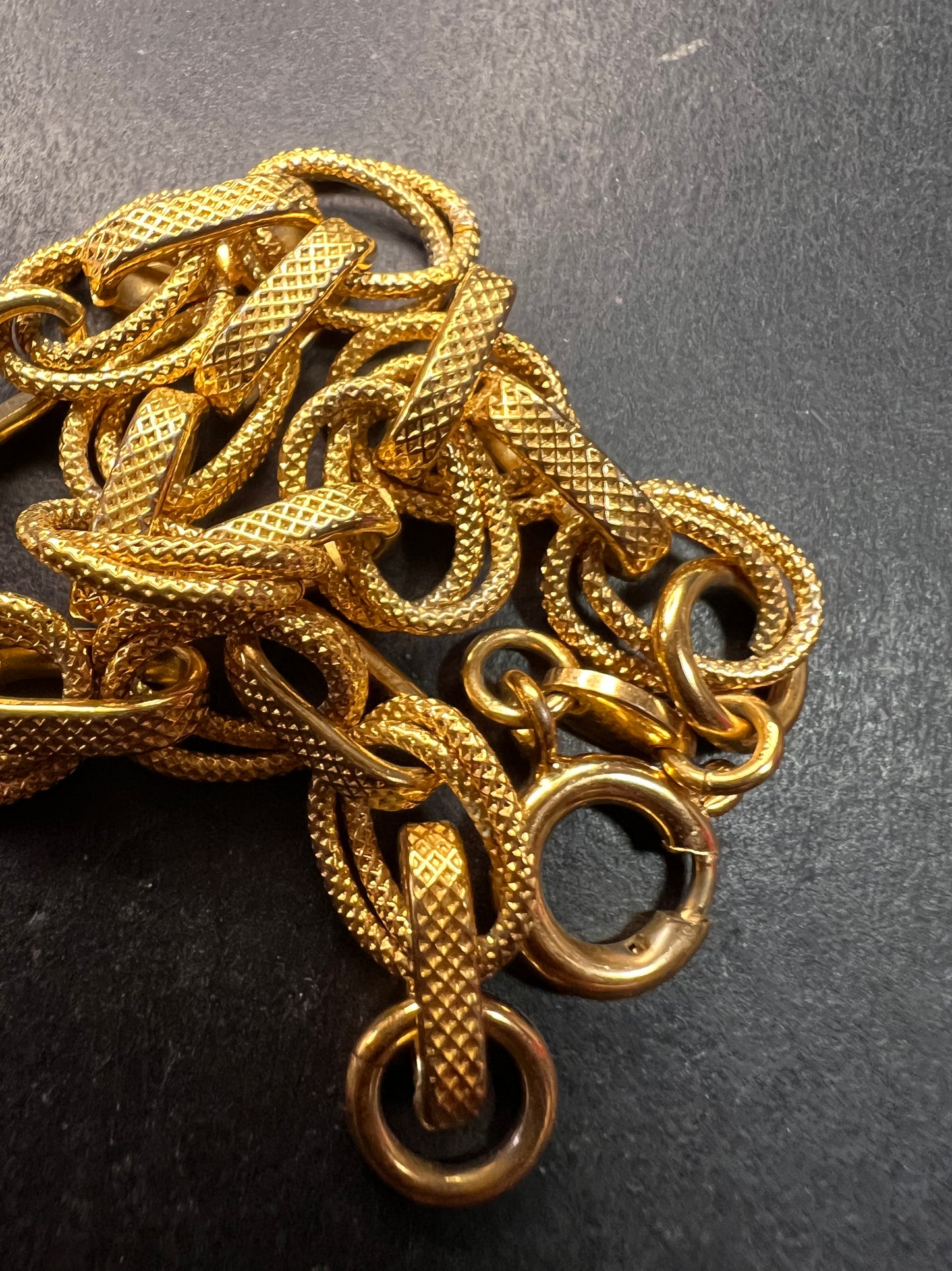 Vintage Italian 18k Gold Plated Bronze Textured Link Bracelet