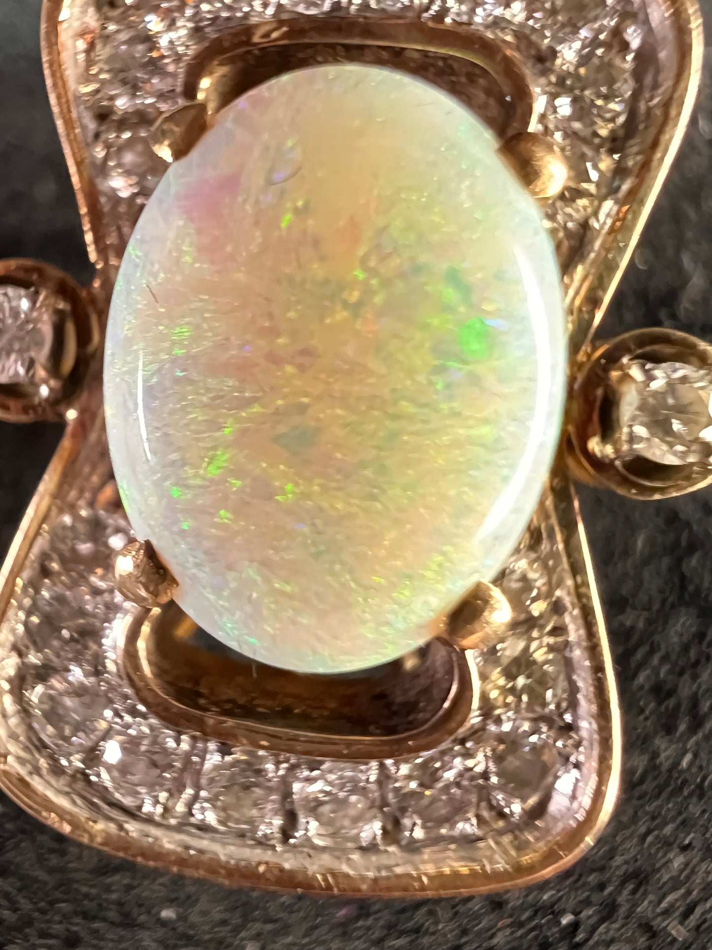 Vintage 14K Opal & Diamond Ring | Size 6.5 | Papered | 1.80ct | 60s–70s