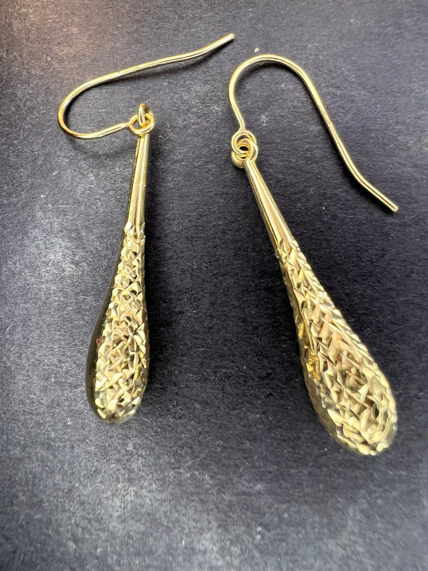 Turkish 10k yellow gold diamond cut teardrop earrings