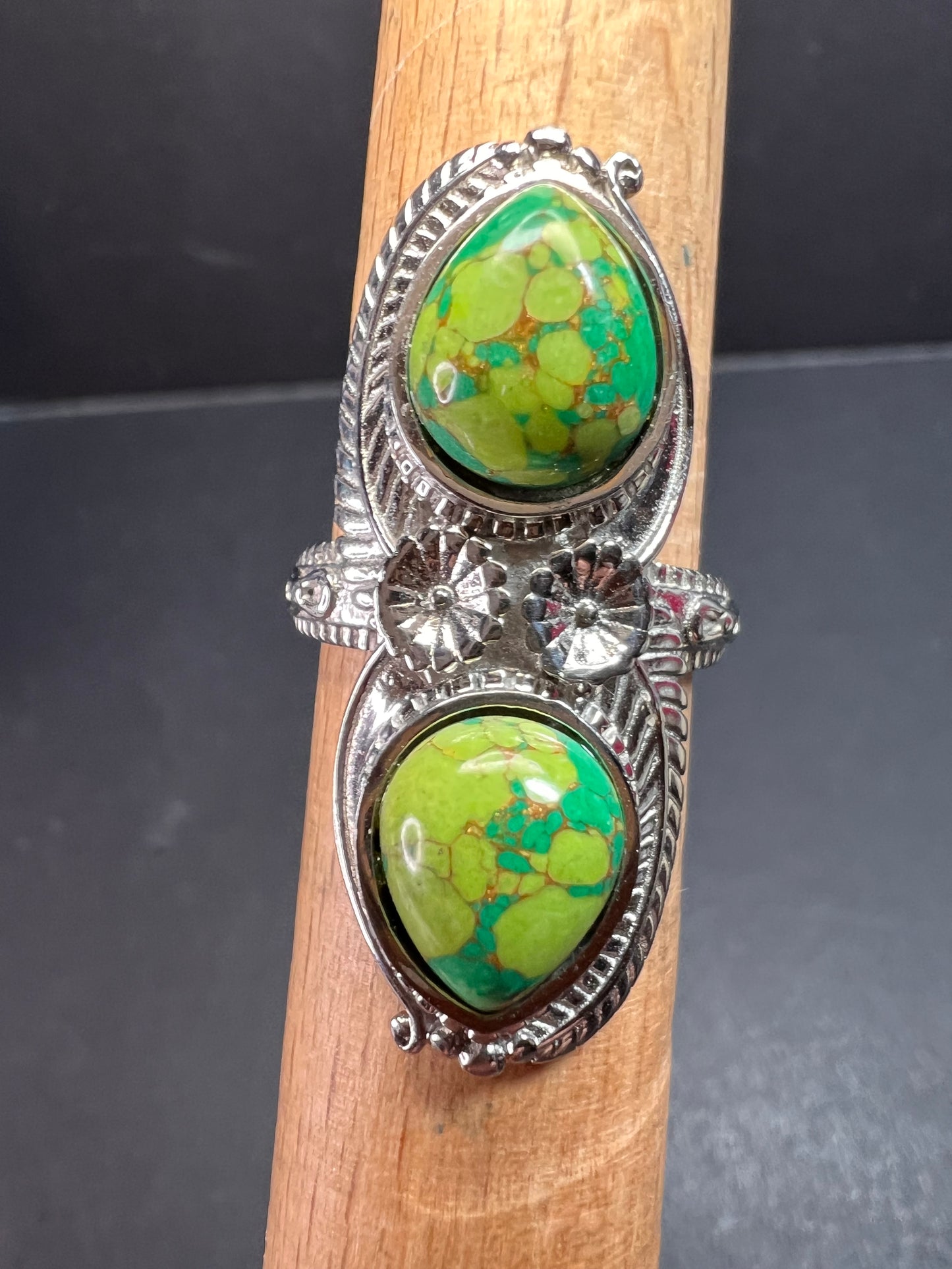 NEW green Mojave turquoise stainless steel ring size 7