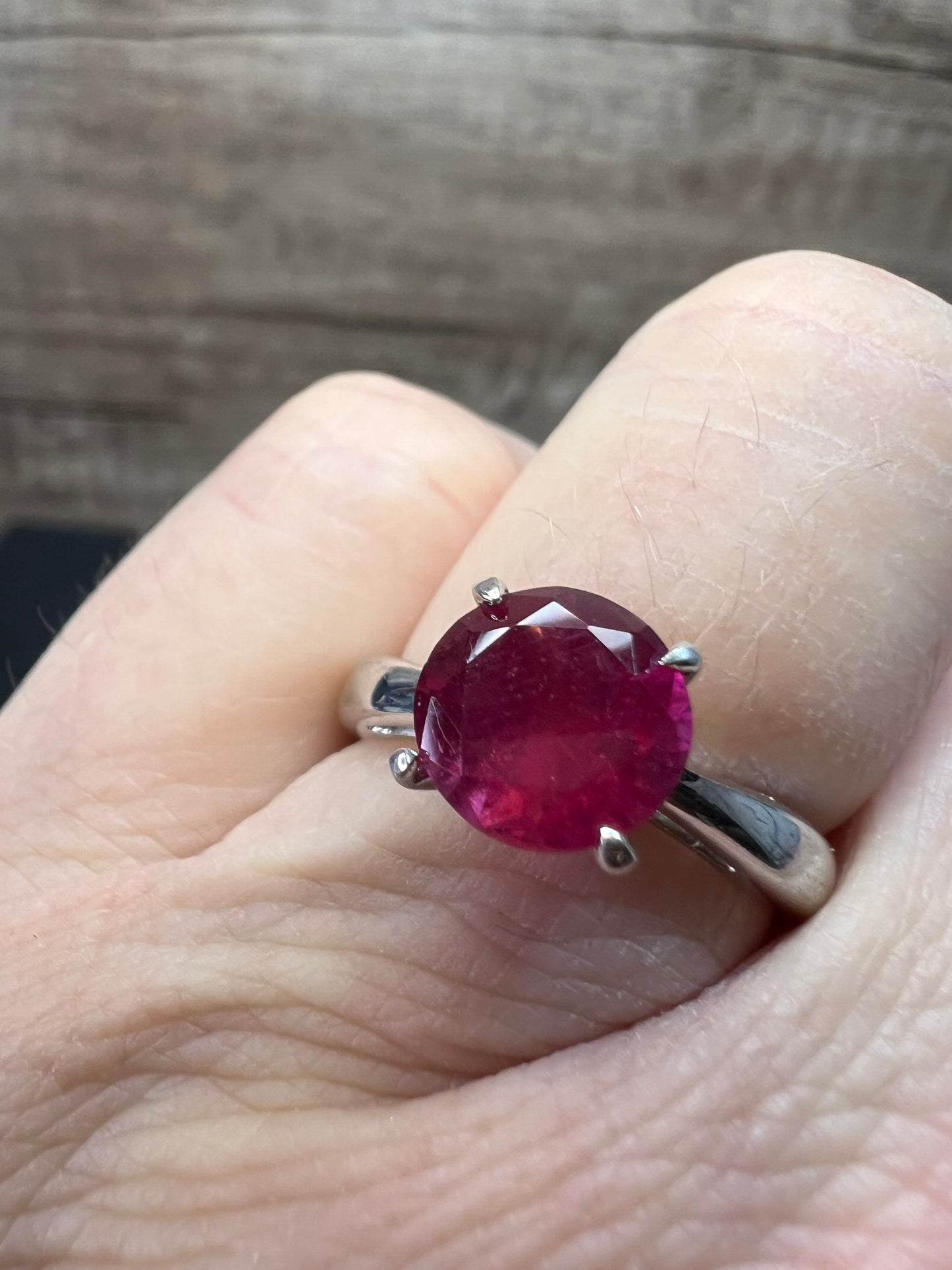Ruby solitaire sterling silver ring size 7