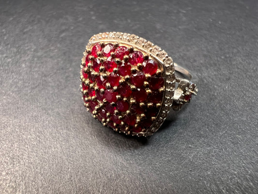 NEW Ruby and zircon cluster ring in rhodium over sterling silver size 8