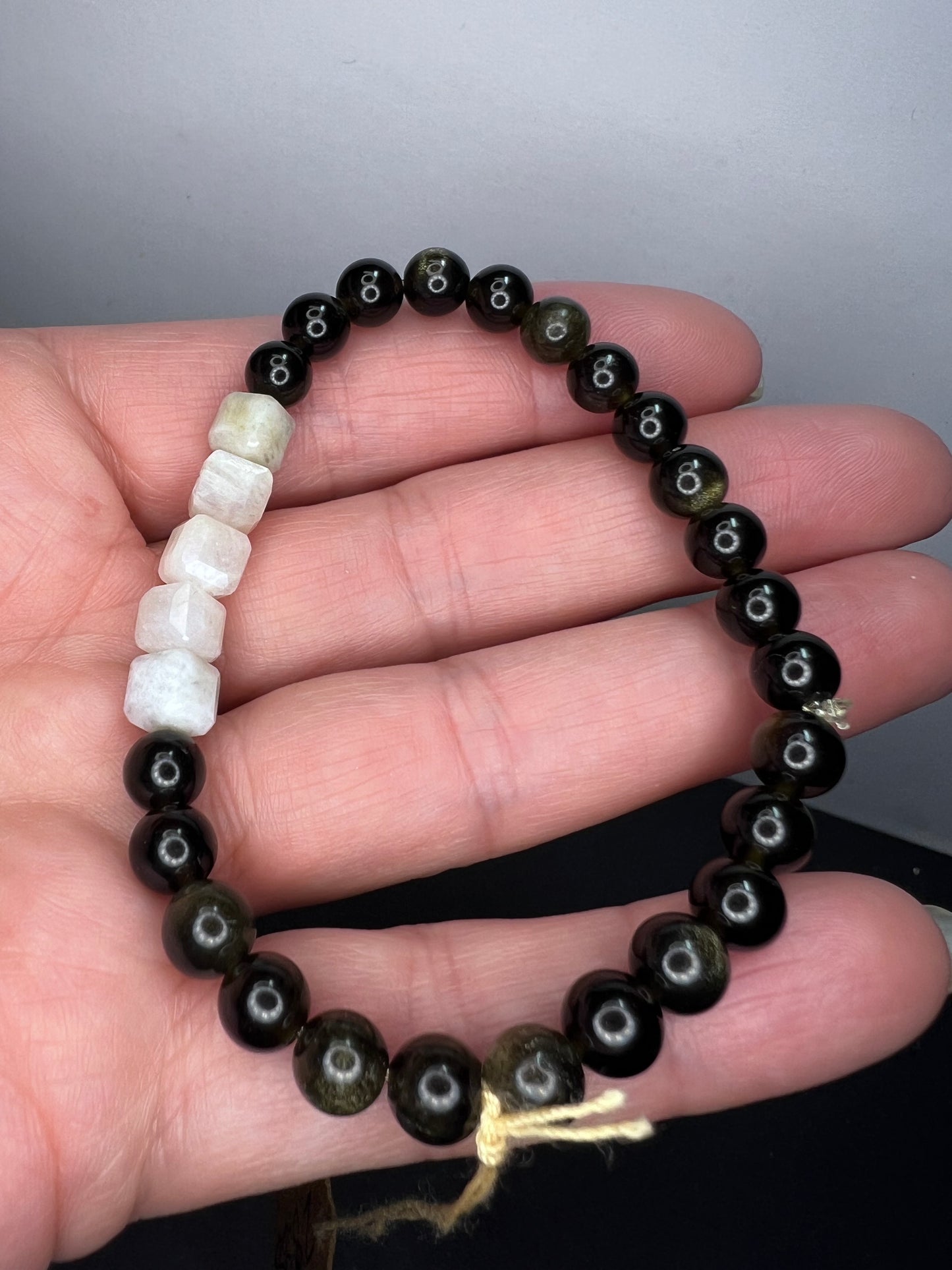 Golden sheen obsidian and moonstone stretch bracelet 7 inch