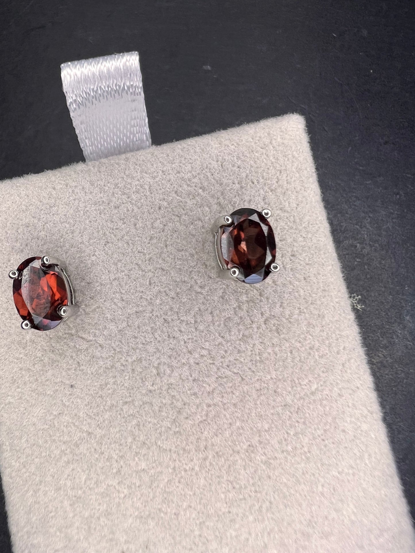 Red zircon sterling silver stud earrings