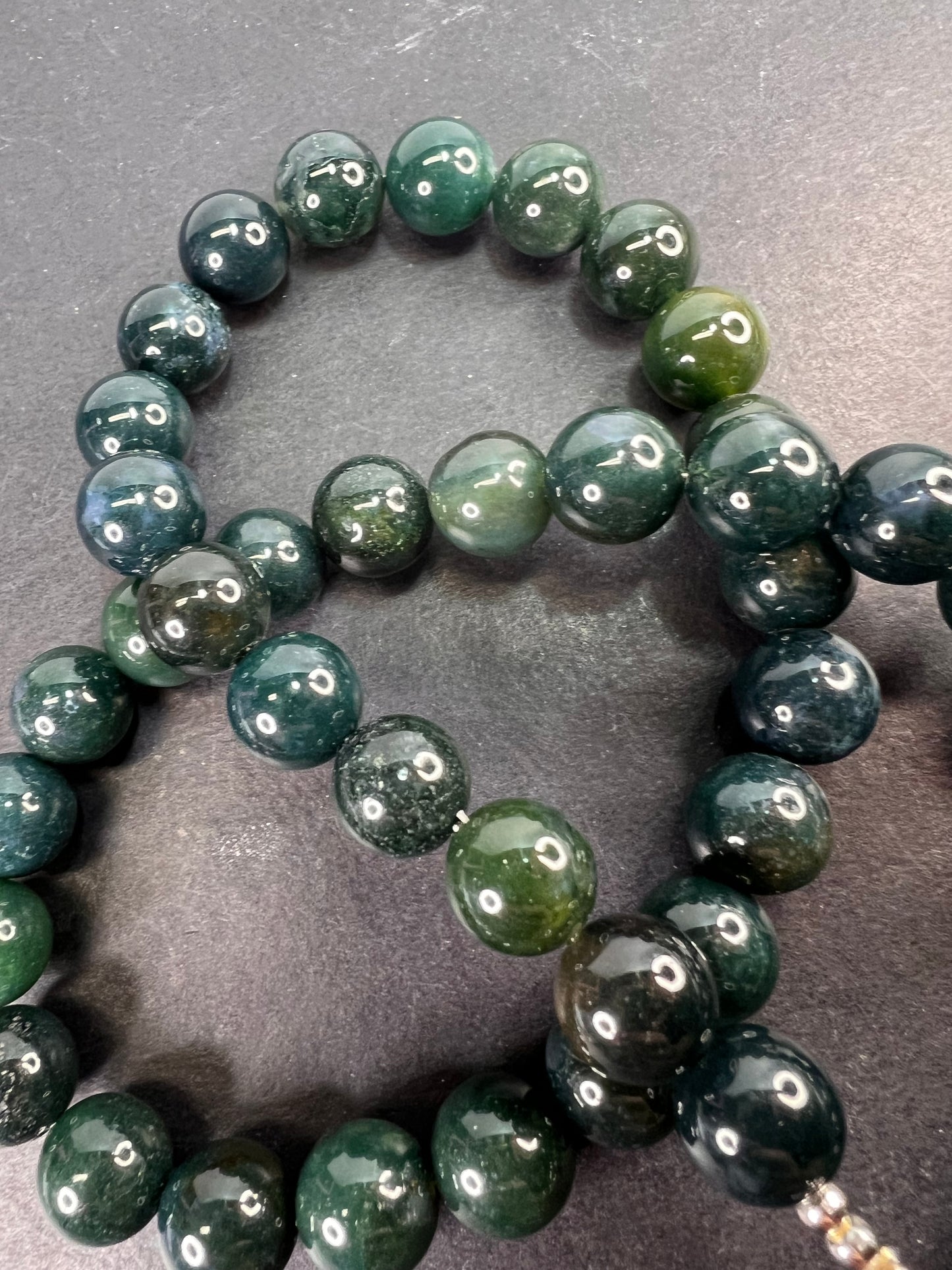 Moss agate 18 inch beaded necklace with sterling silver clasp