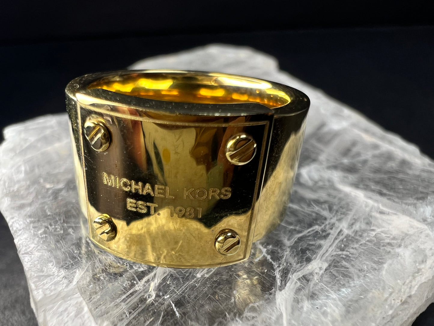 Michael Kors Gold Tone Wide Band Ring Size 6 Est 1981