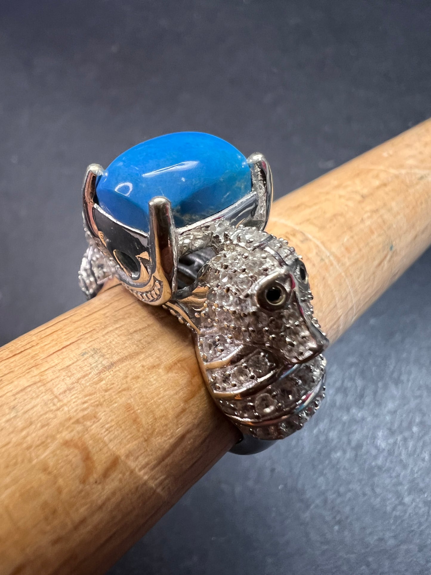 NEW Ceruleite and zircon seahorse ring in sterling silver size 8