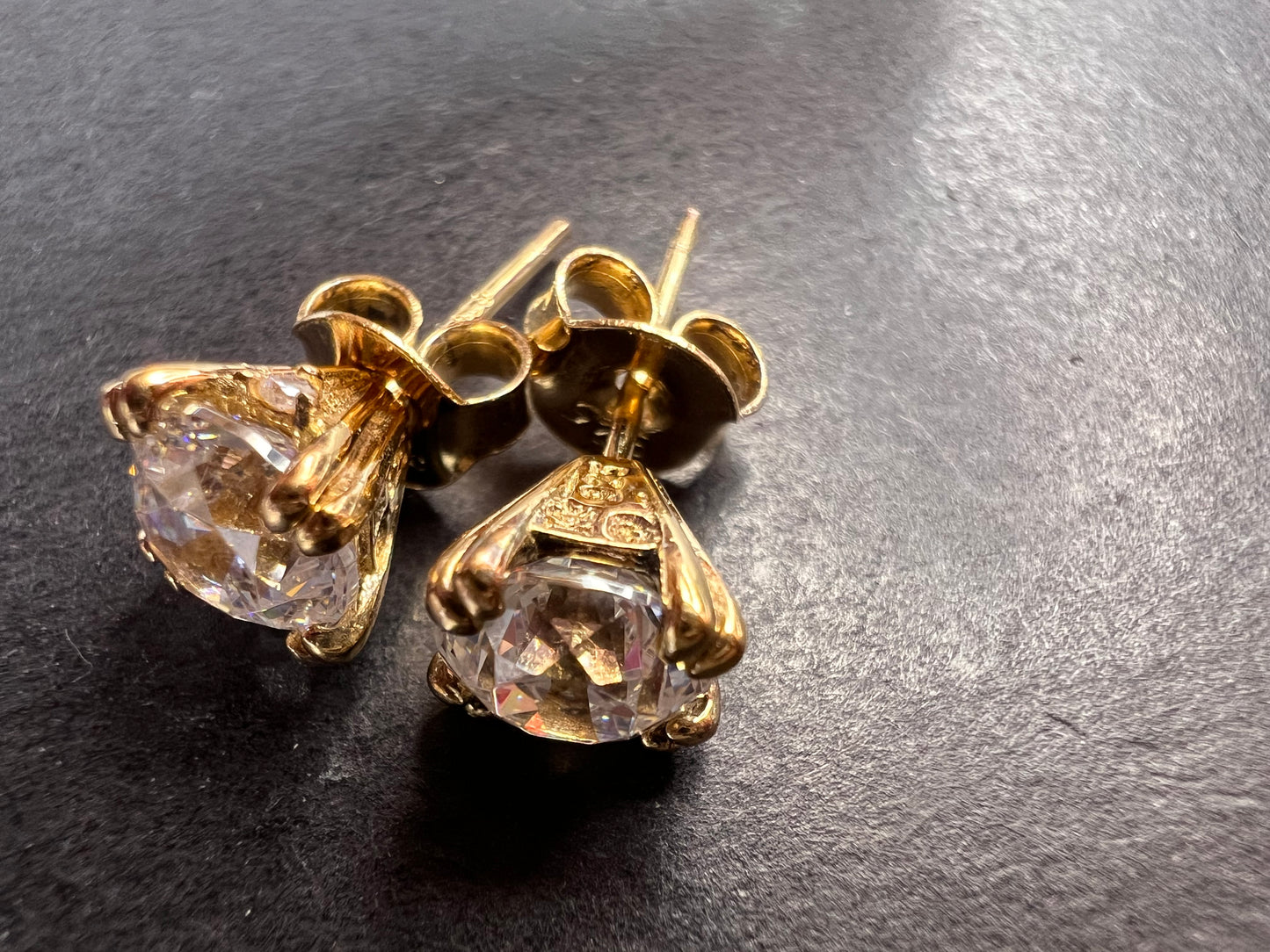 CZ stud earrings in gold over sterling silver