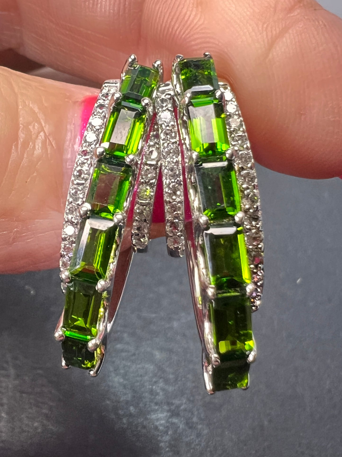 Chrome diopside platinum over sterling hoop earrings