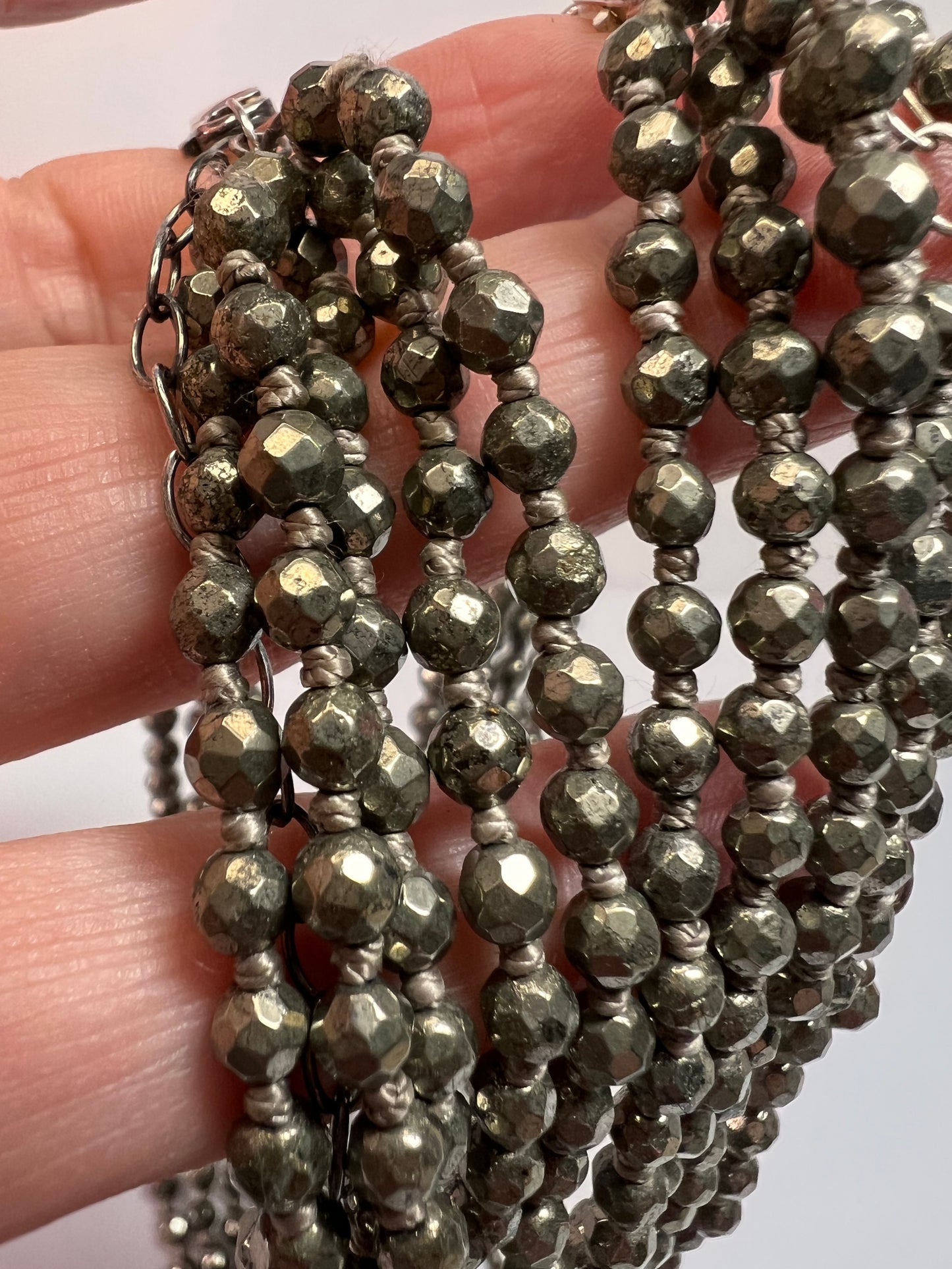 NEW pyrite multi strand necklace with sterling silver clasp
