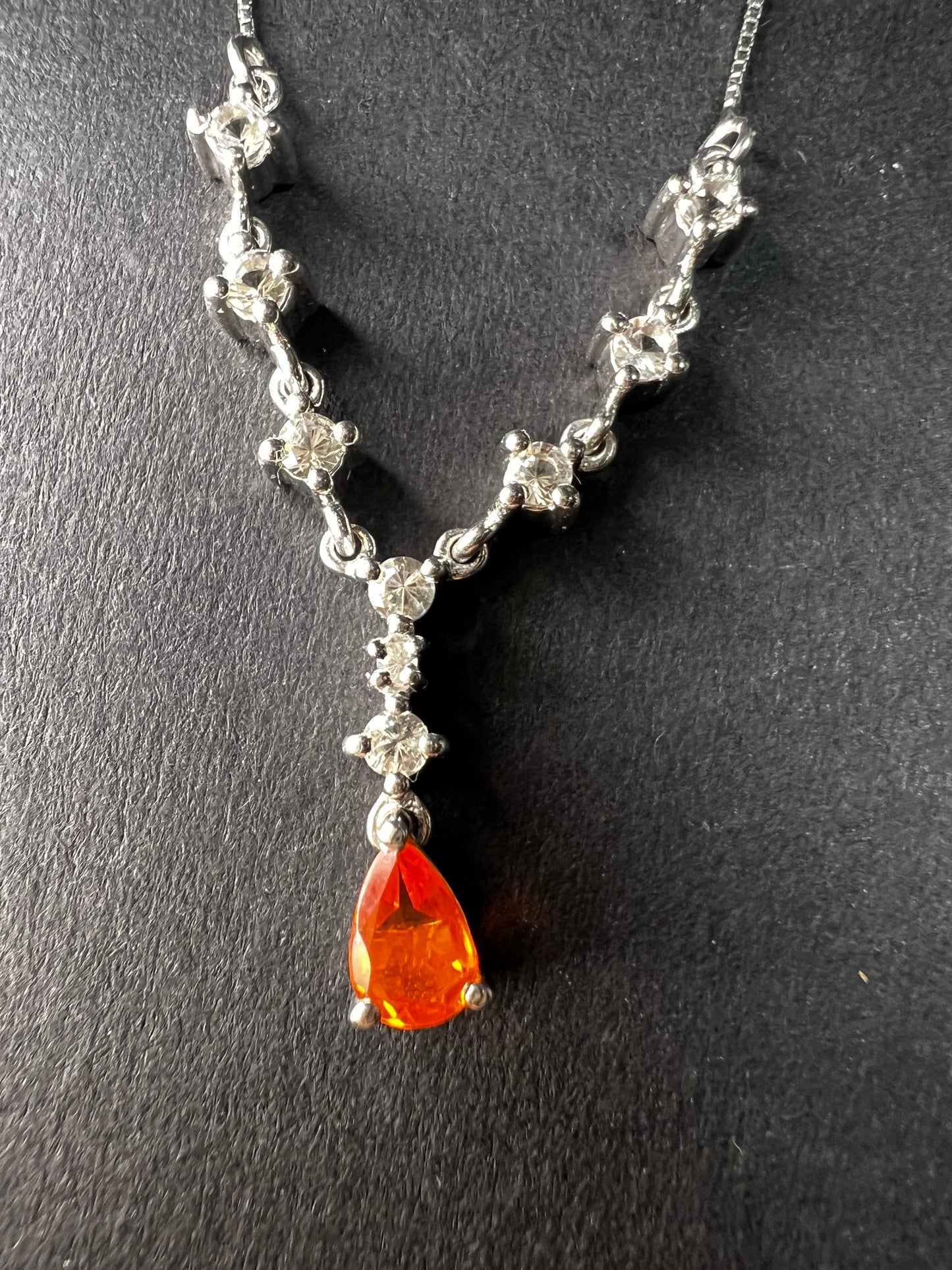 Vintage Sterling Silver Mexican Fire Opal & White Topaz Y Necklace