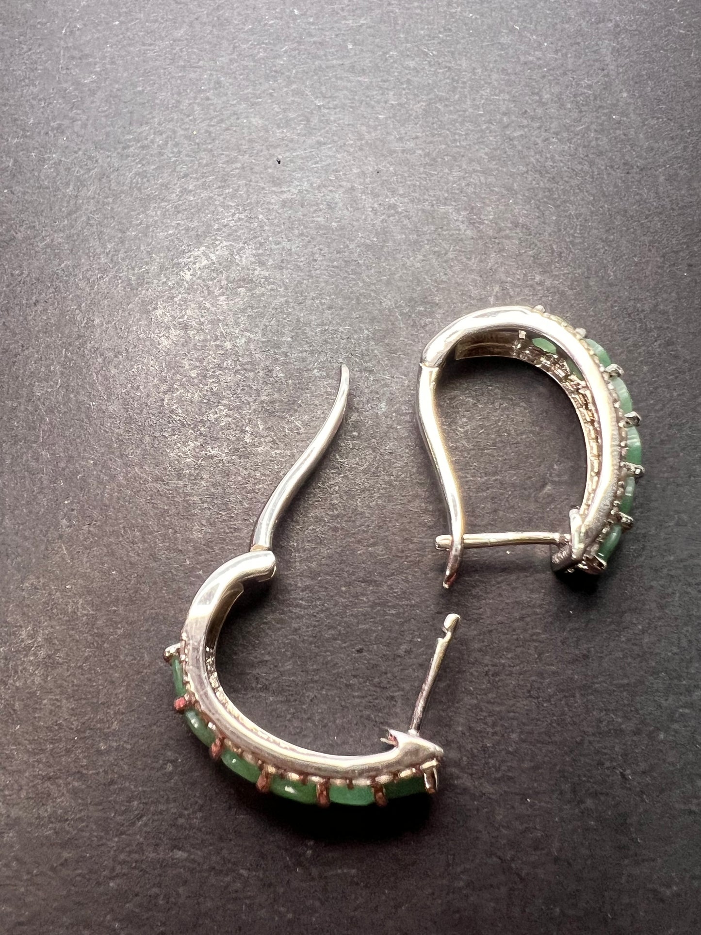 Green Emerald rhodium Over Silver J-Hoop Earrings 2.90ctw