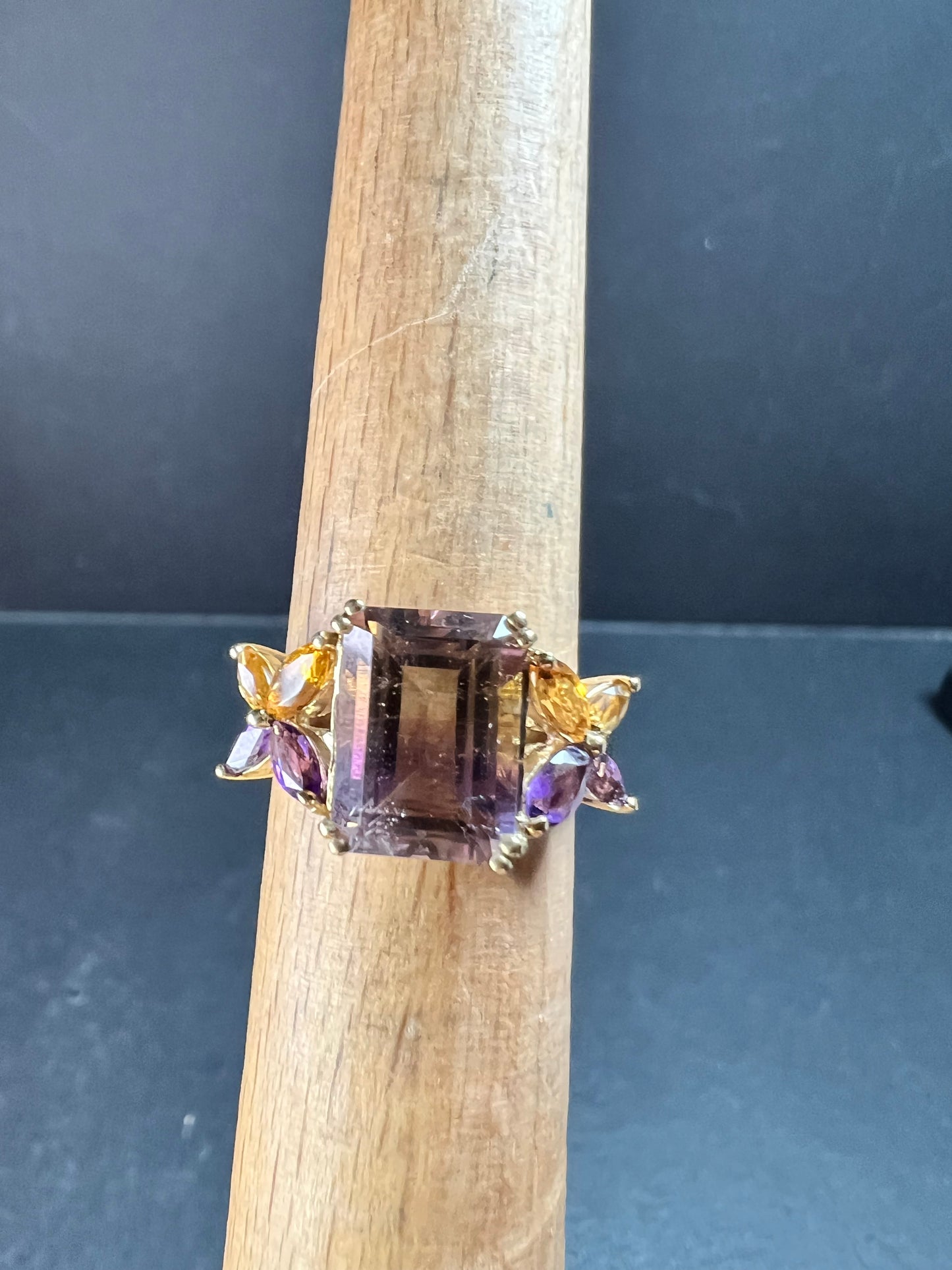 Ametrine Citrine Amethyst Ring Gold Plated 925 Size 7