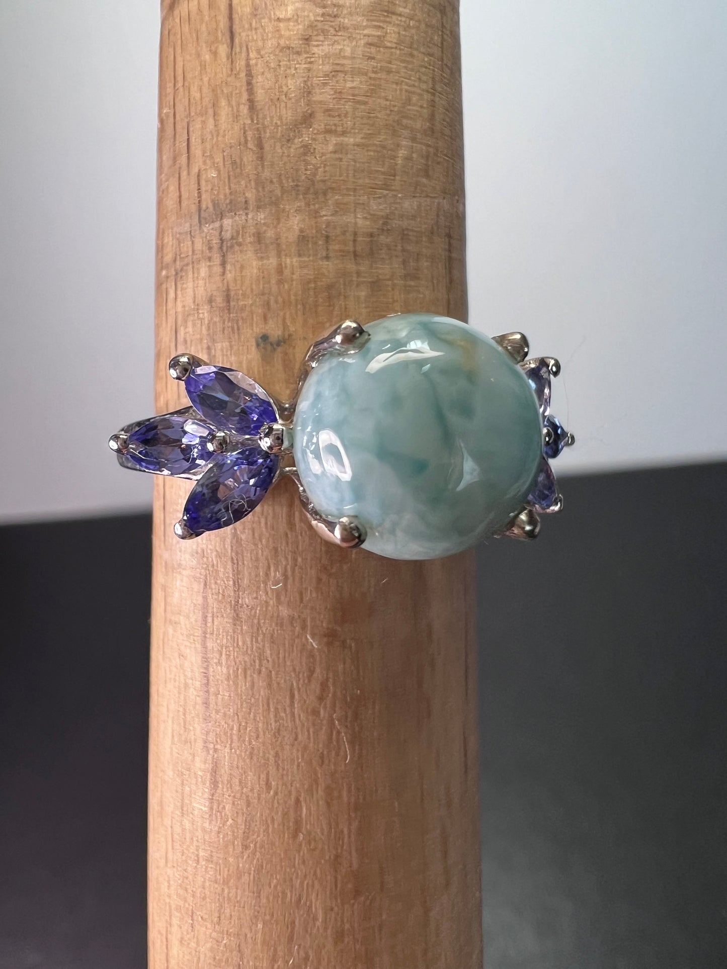 Larimar and tanzanite sterling silver ring size 9