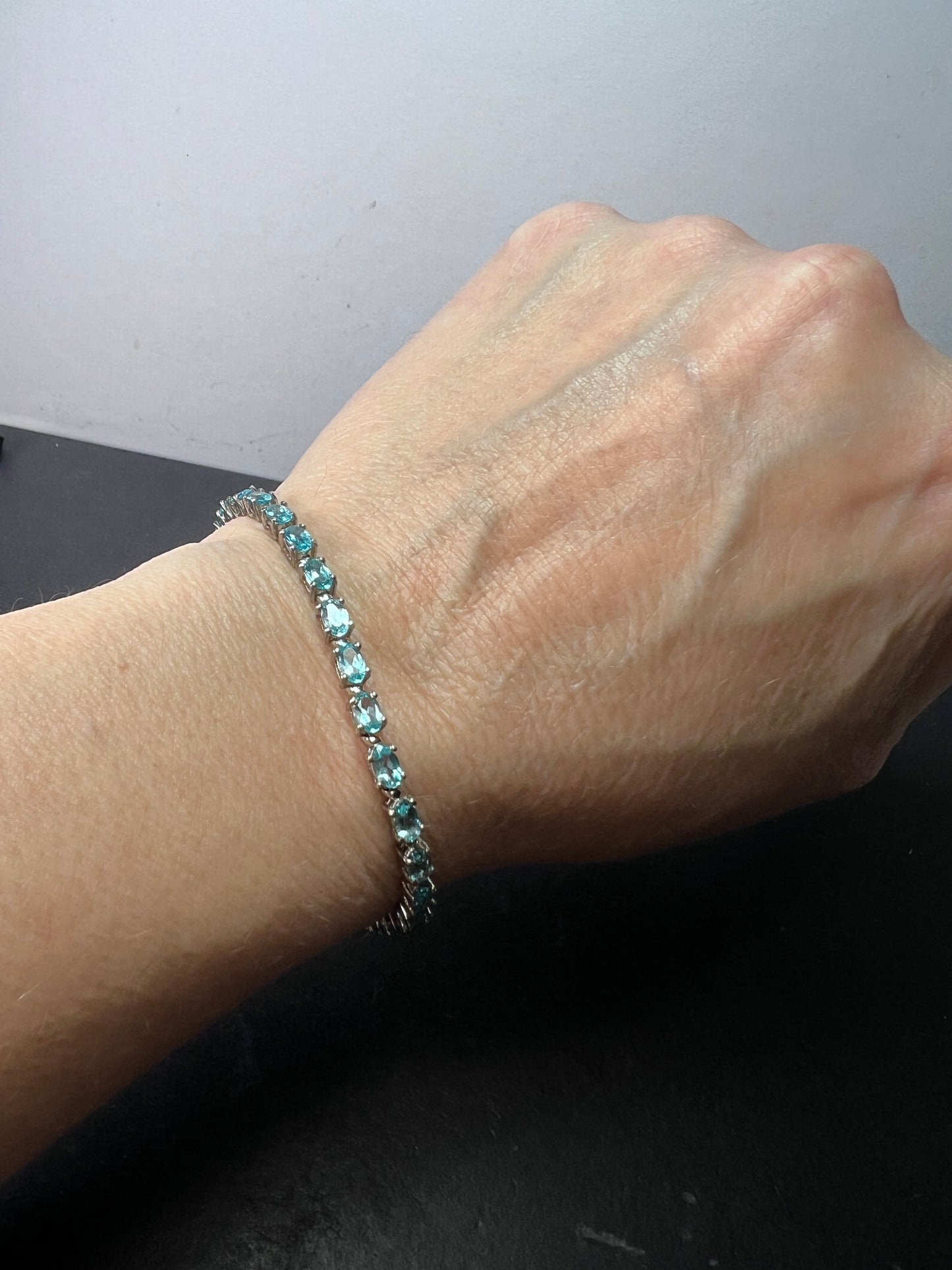 Madagascar Paraiba Apatite Tennis Bracelet in Platinum Over Sterling Silver (7.25 In) 7.15 ctw