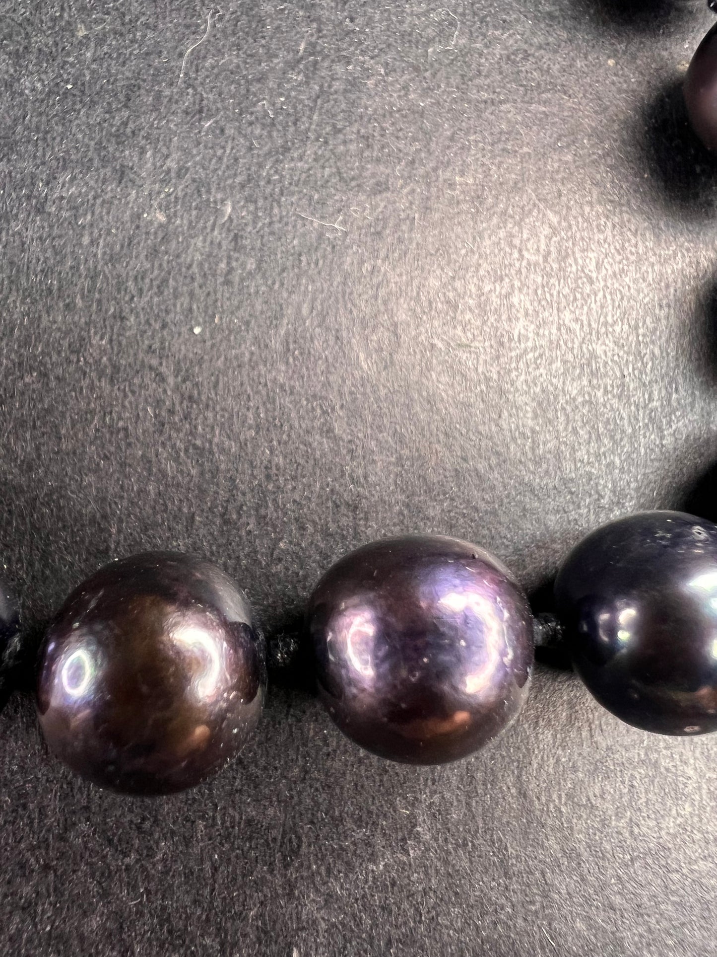 New Black Cultured Freshwater Pearl Necklace 11mm, 18–20”, 925 Silver