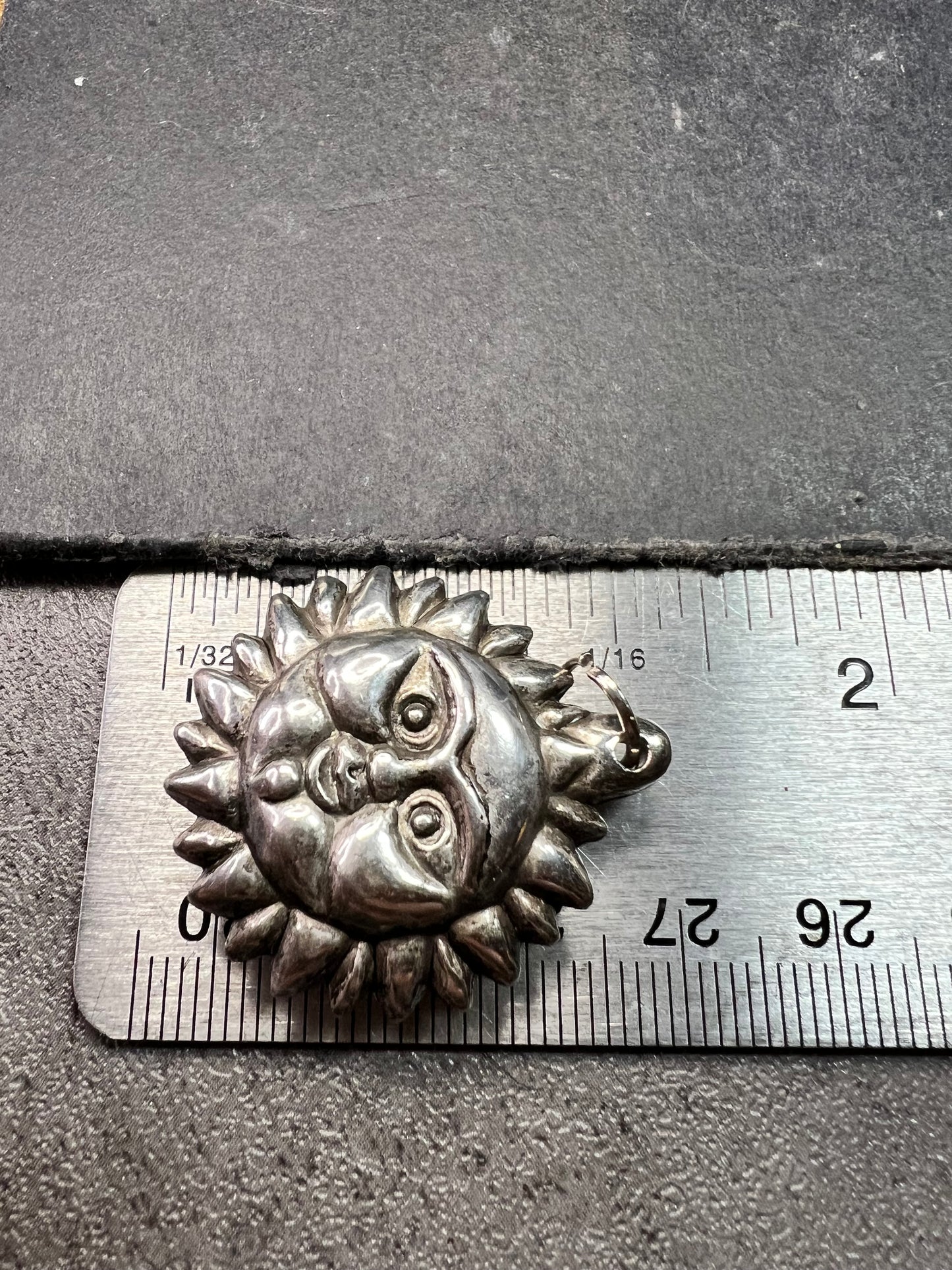 Vintage Sun Face Pendant Silver Tone Celestial Costume Jewelry Charm