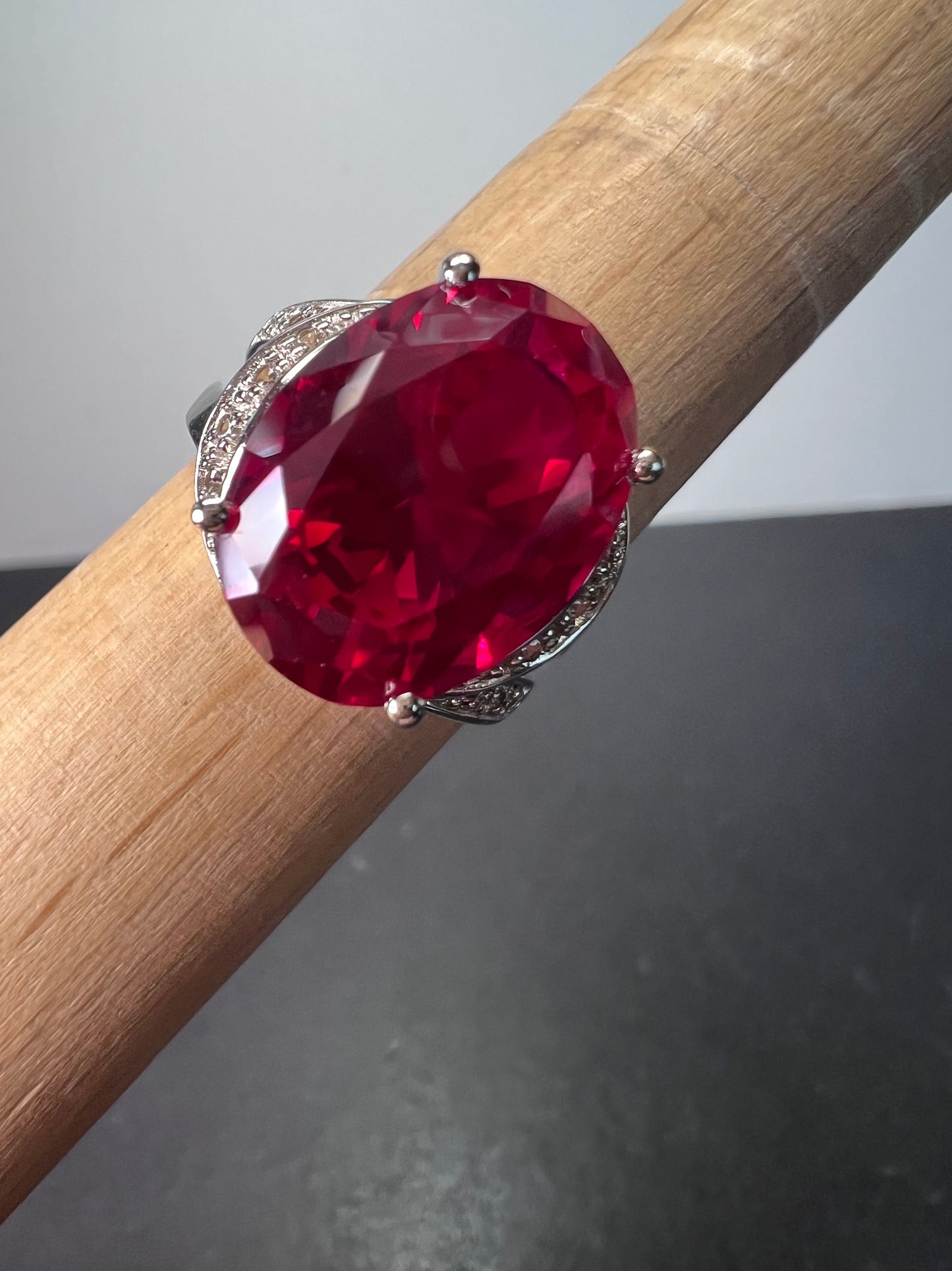 Lab created ruby cocktail ring in sterling silver size 9