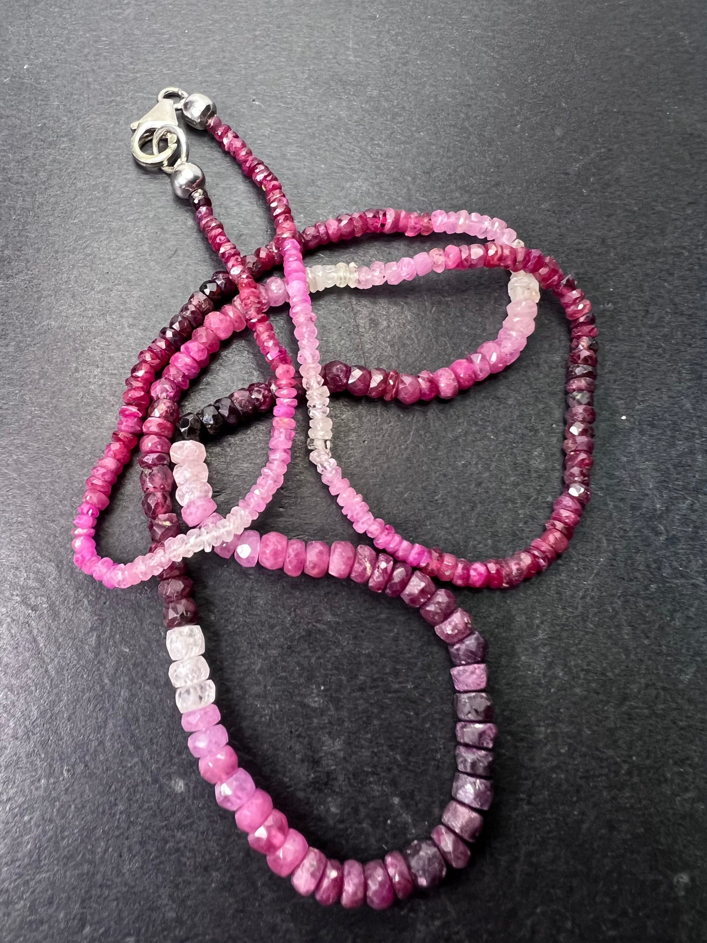 Ombre Red and Pink Ruby & sapphire graduated Faceted Rondelles Bead necklace*NEW*