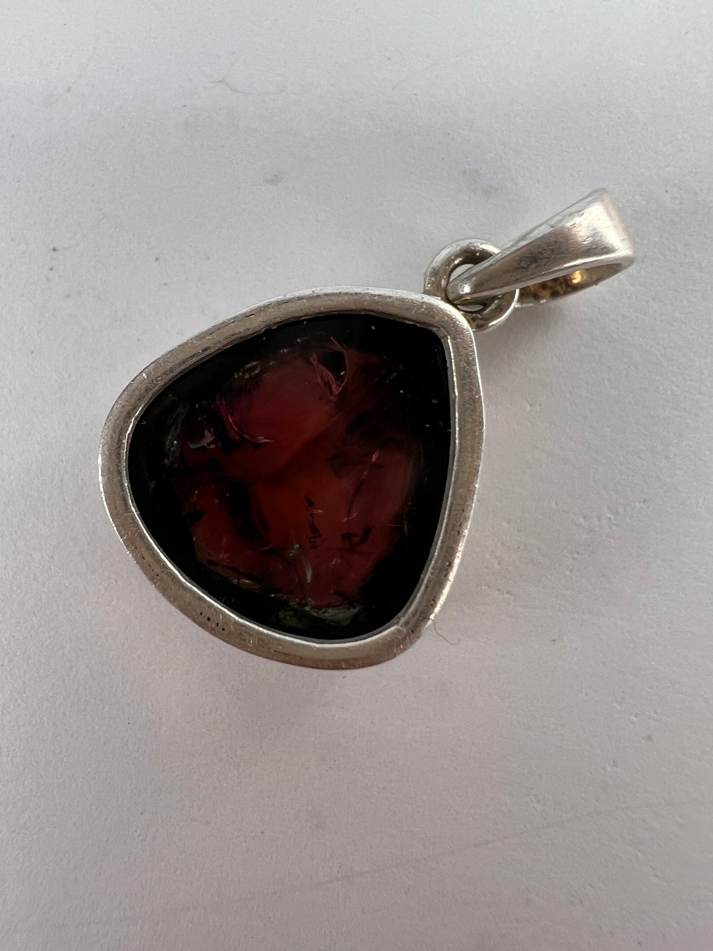 NEW Watermelon tourmaline slice sterling silver pendant 3.90 grams