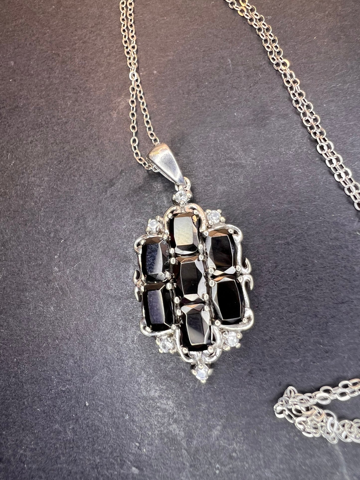 Elite shungite and white topaz sterling silver pendant and chain necklace