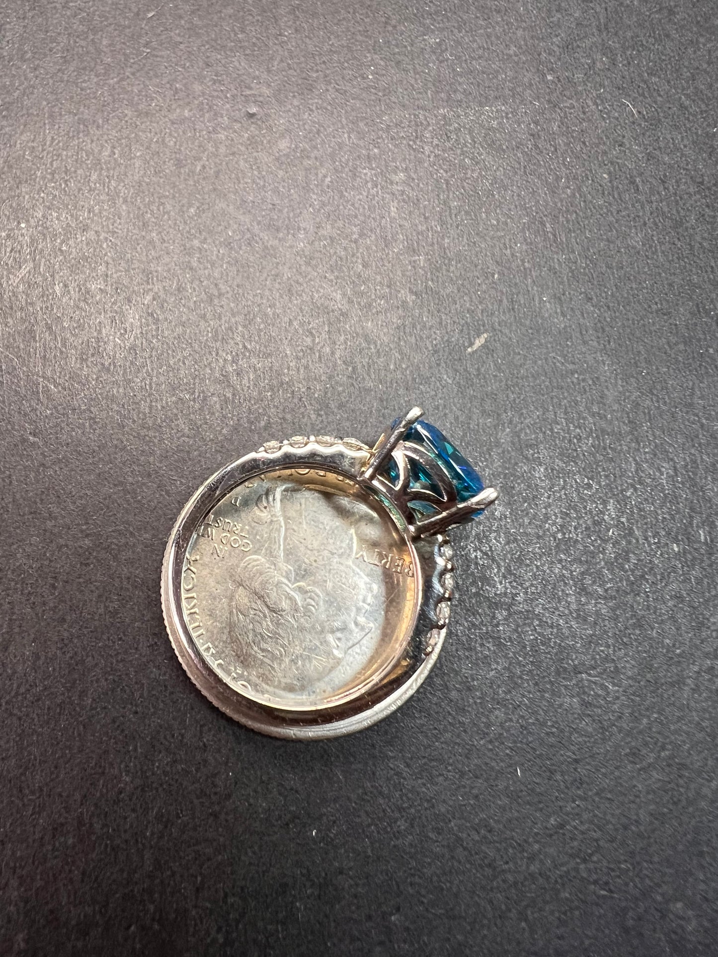 Aqua blue CZ sterling silver ring size 8