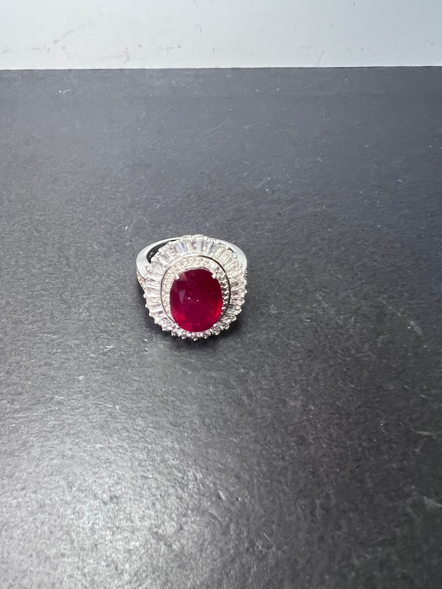 Niassa Ruby (FF) and White Zircon Ballerina Ring in Platinum Over Sterling Silver 10.00 ctw size 9