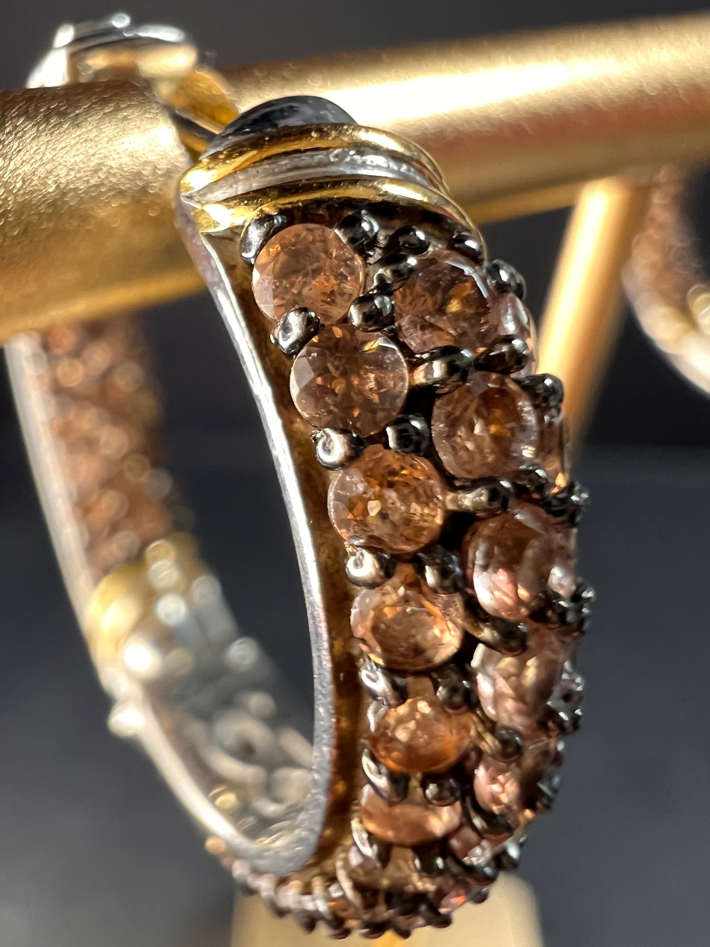 Andalusite inside out hoop earrings in gold and rhodium over sterling silver