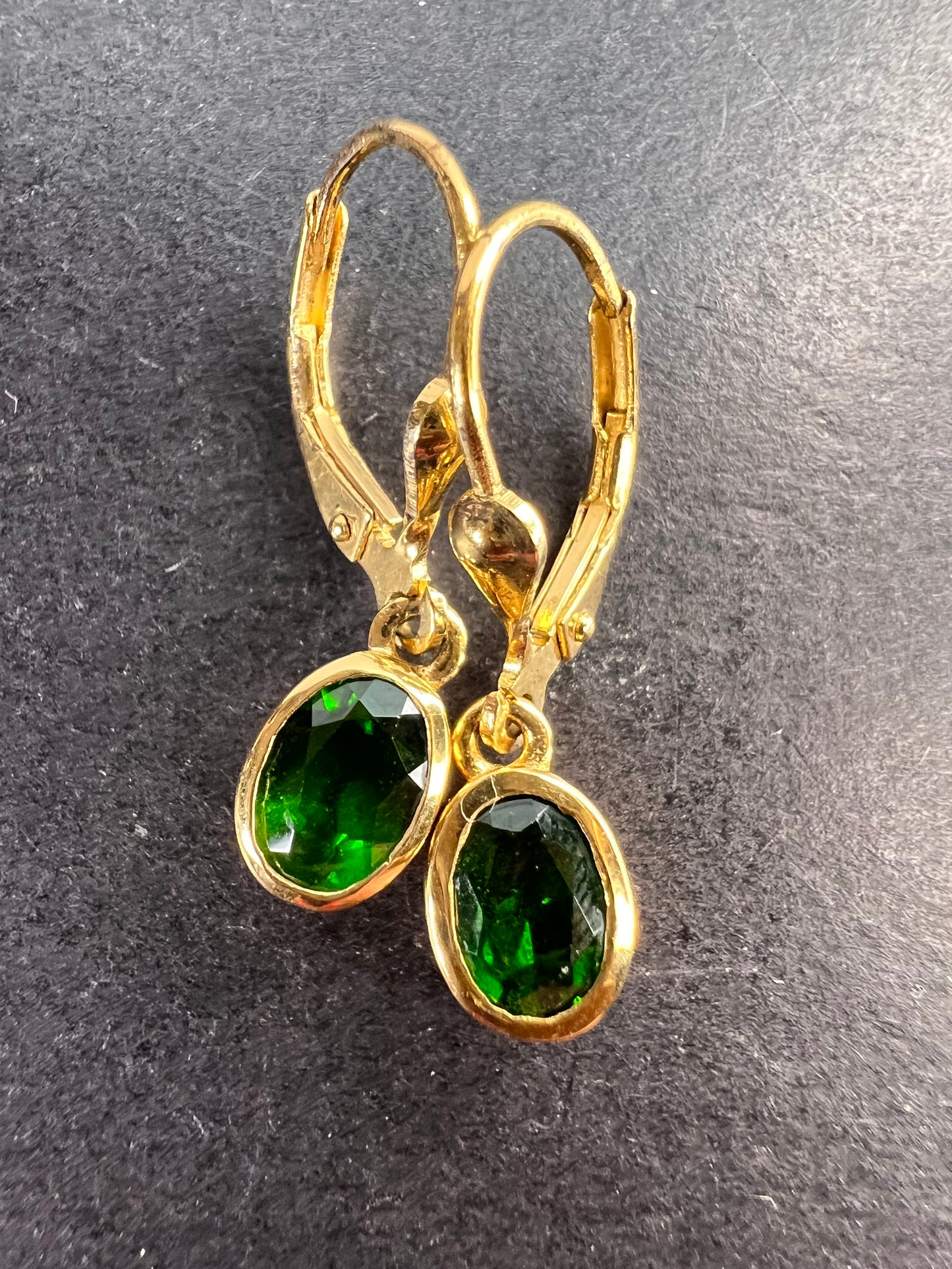 Chrome diopside lever back earrings in gold over sterling silver