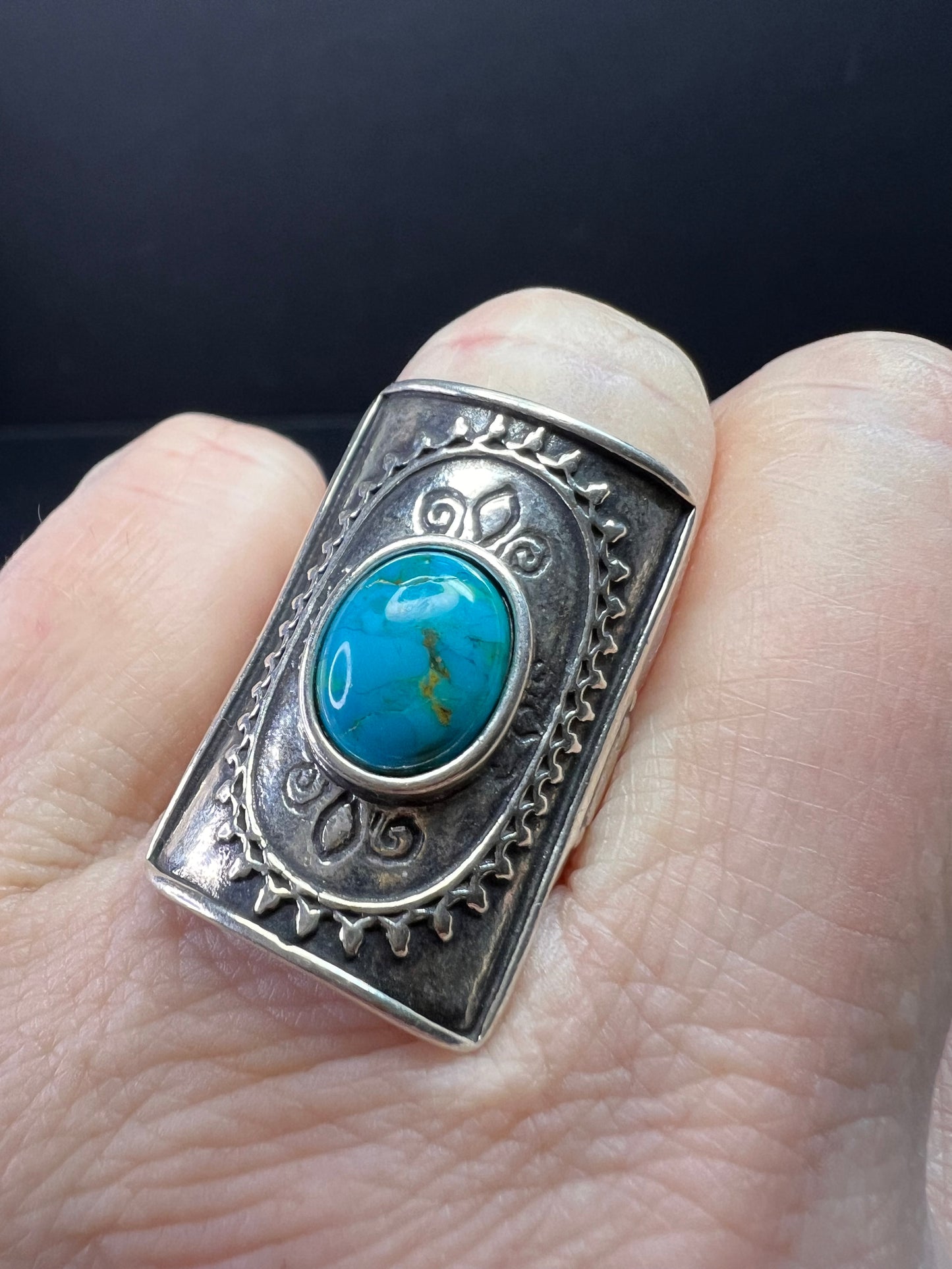 Vintage DIDAE Sterling Silver Kingman Turquoise Shield Ring – Size 7