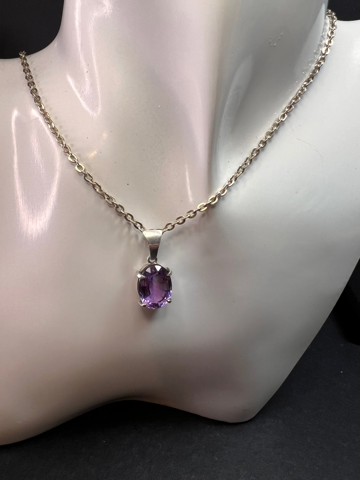 Vintage Amethyst Sterling Silver Pendant on 960 Silver Chain 18”