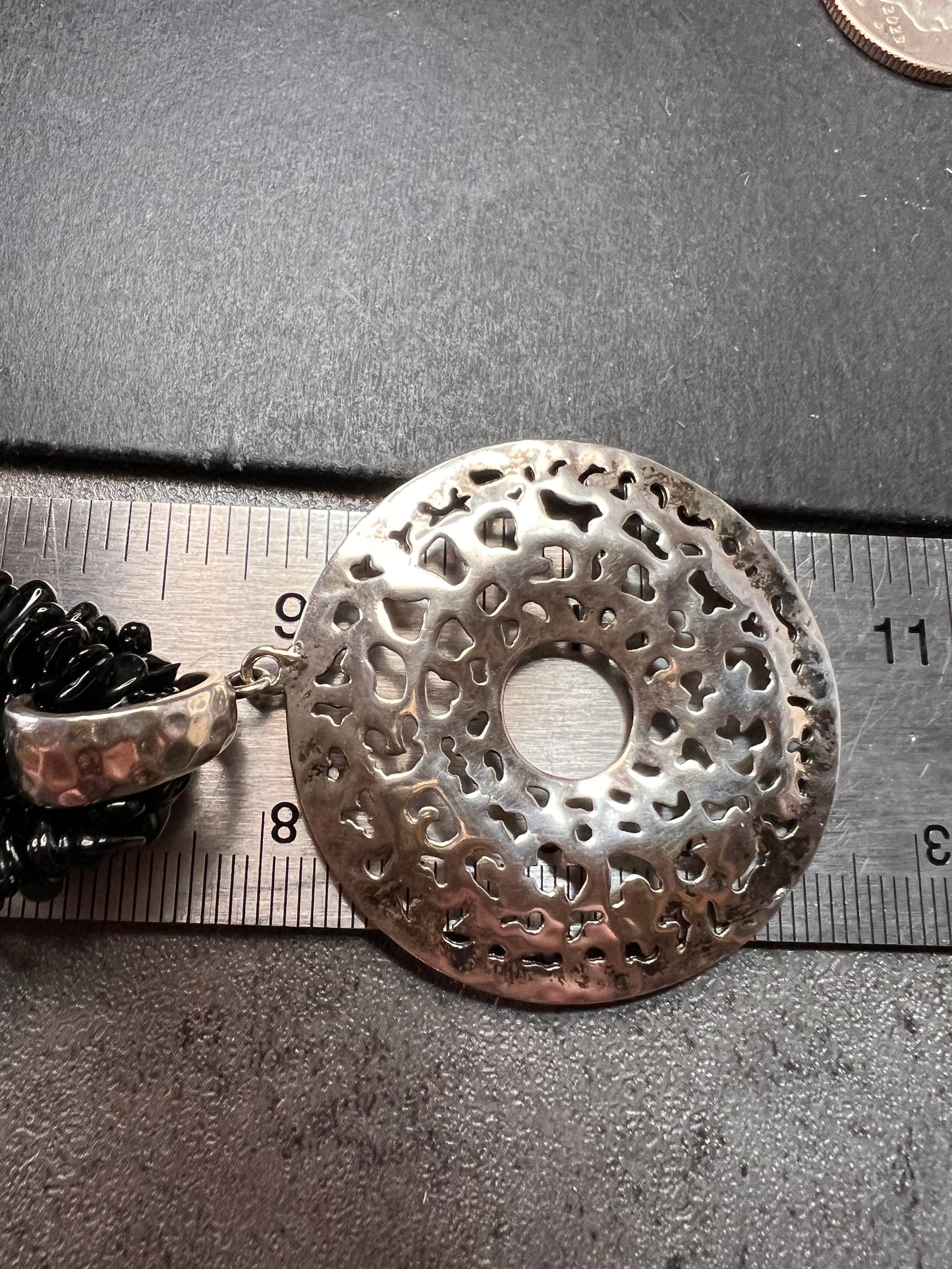 NEW Black tourmaline multi strand sterling silver necklace