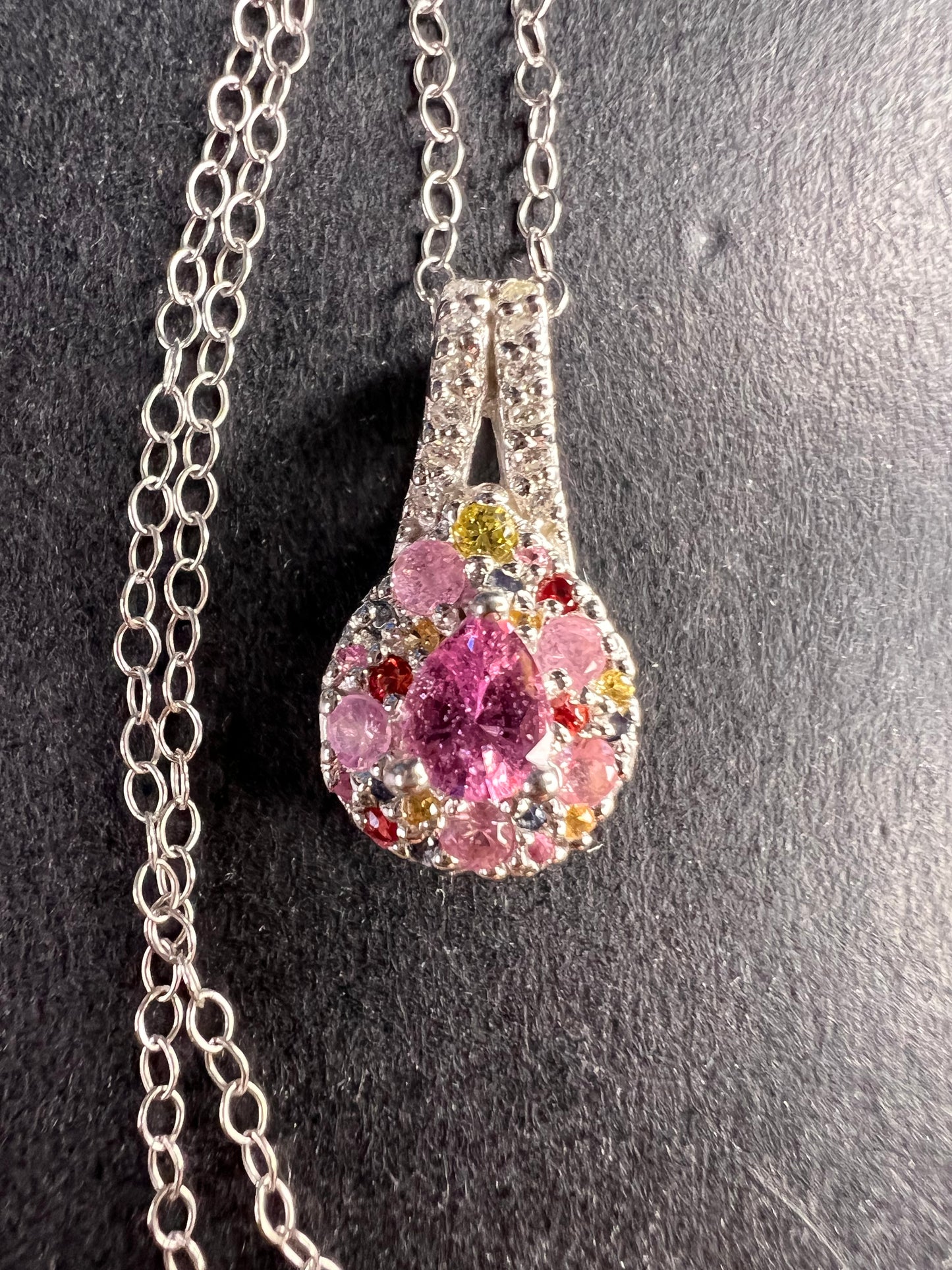 NEW purple multi sapphire sterling silver pendant and chain