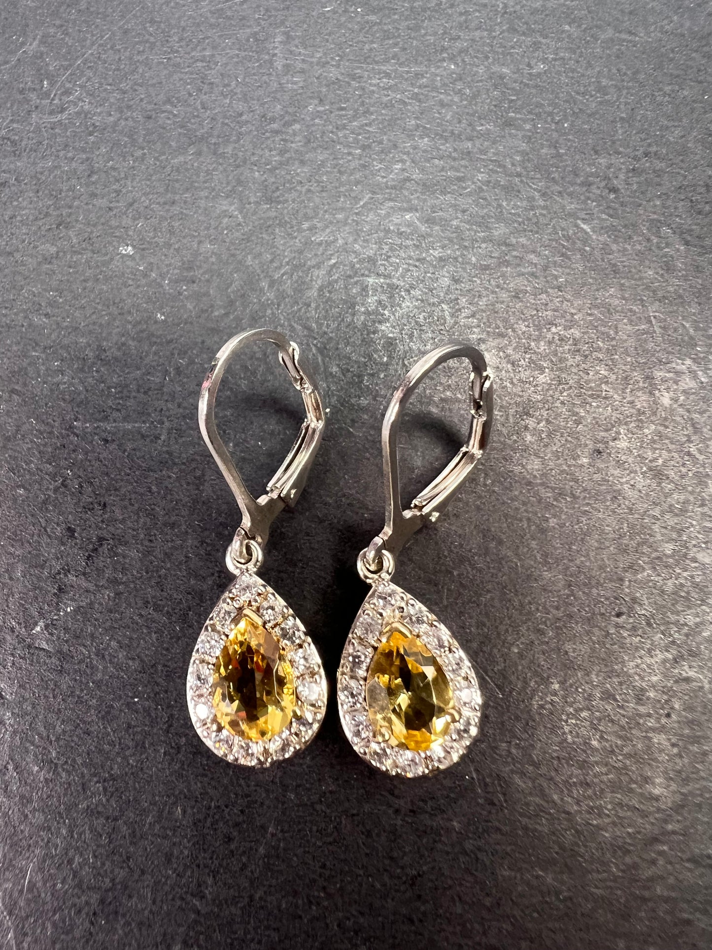 Brazilian heliodor and white zircon teardrop earrings in sterling silver